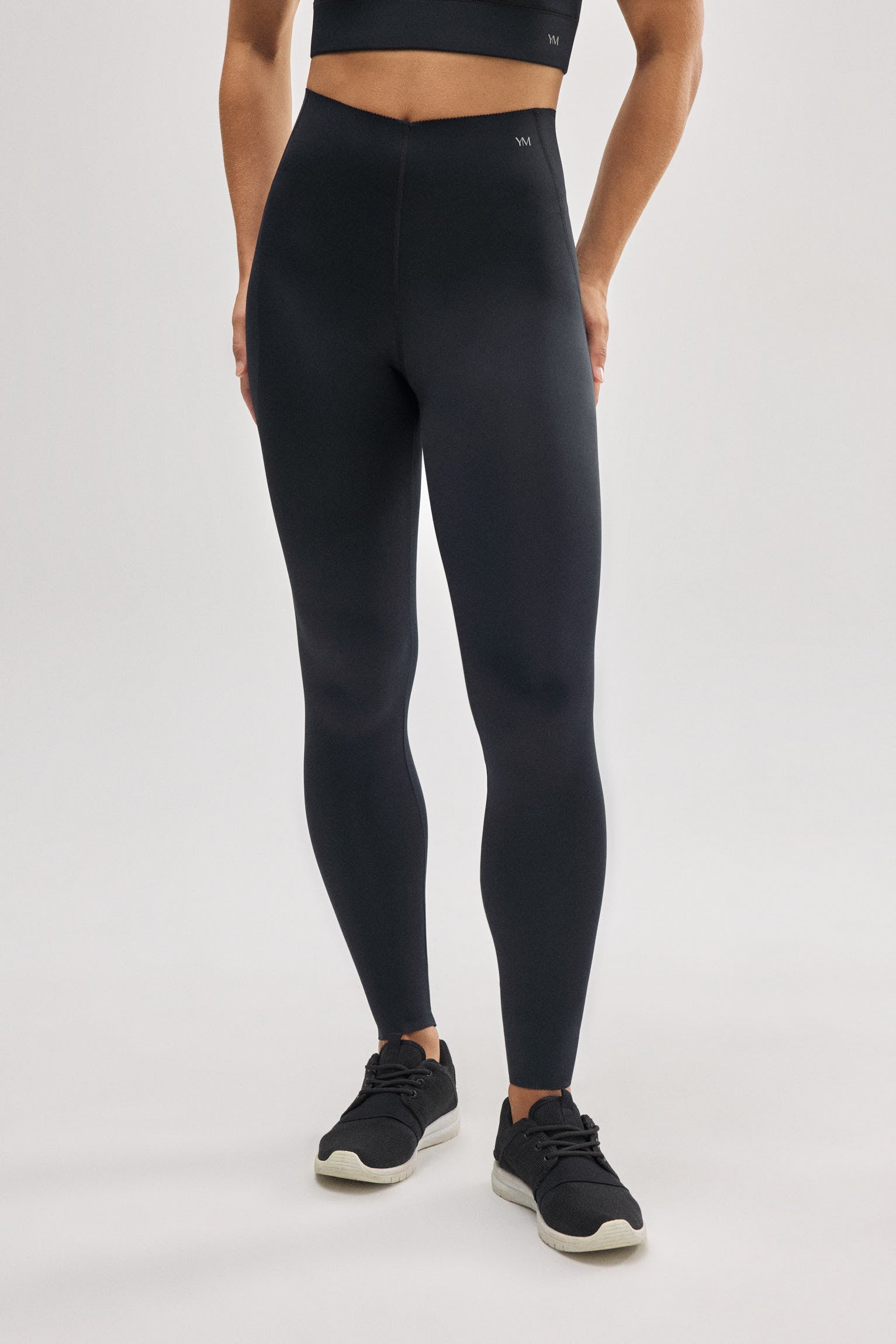 Black flat belly long compressive sports leggings