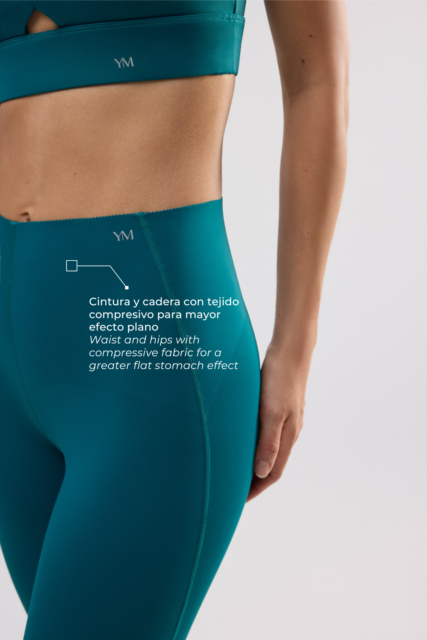 Green flat belly long compressive sports leggings