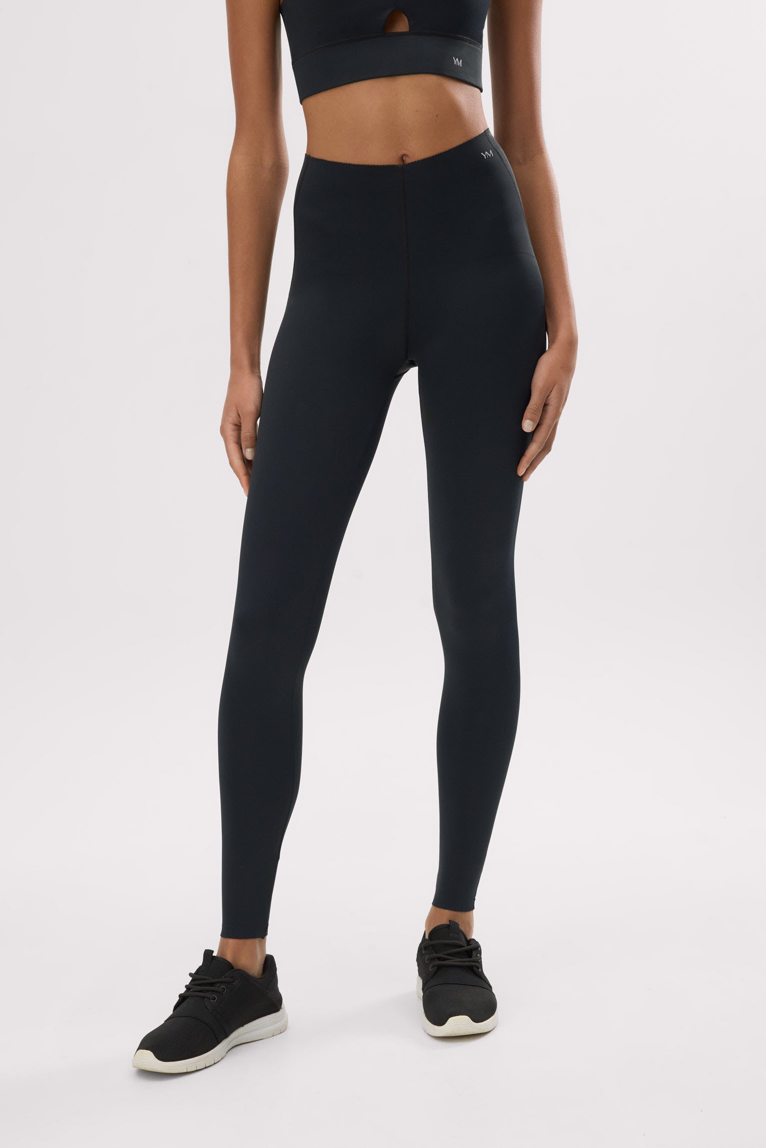 Black flat belly long compressive sports leggings