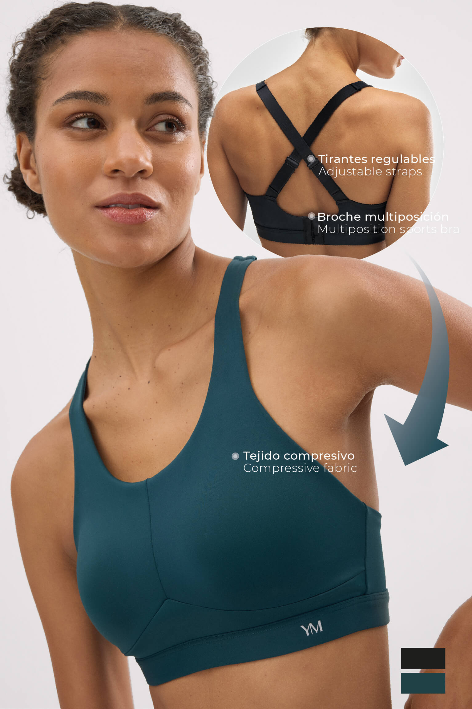 Sujetador deportivo Compressive alto impacto tirantes regulables verde botella - Ysabel Mora