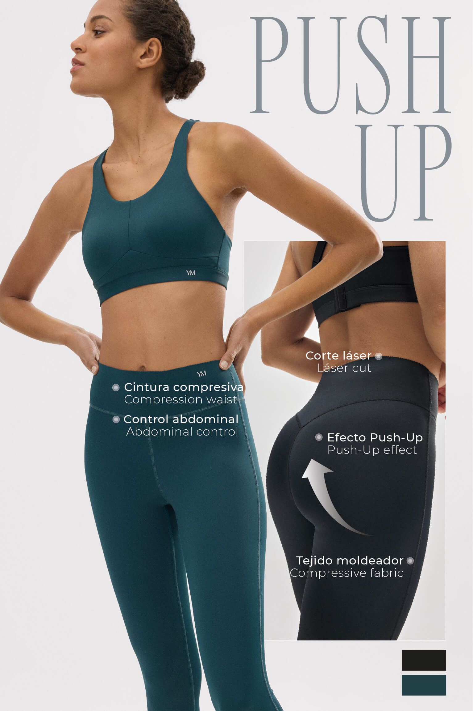 Leggings deportivos Compressive efecto push-up verde botella - Ysabel Mora