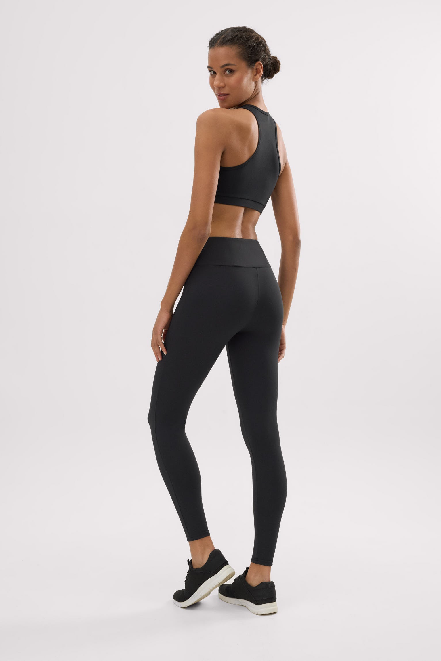 Black cotton-feel high-rise sports leggings