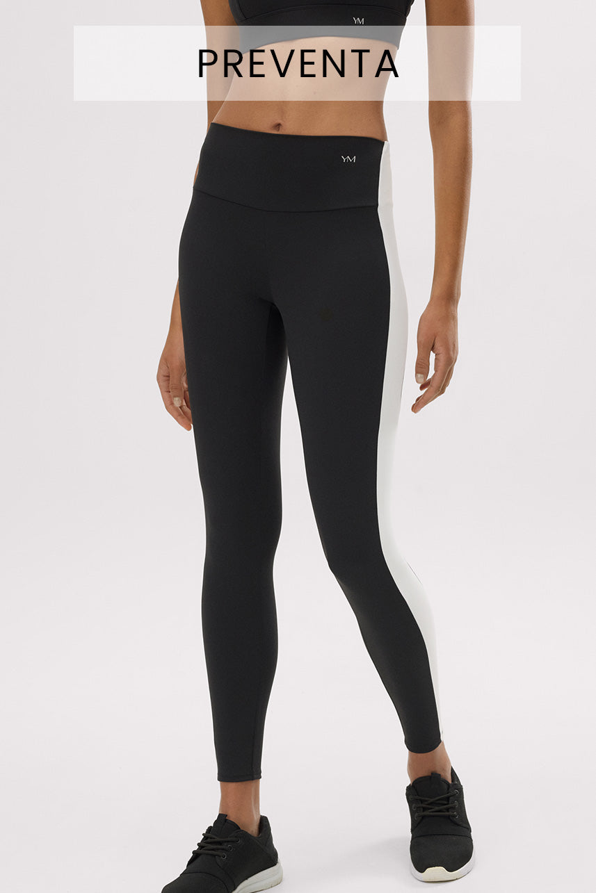 PRE-SALE Black push-up effect long sports leggings with contrasting stripe