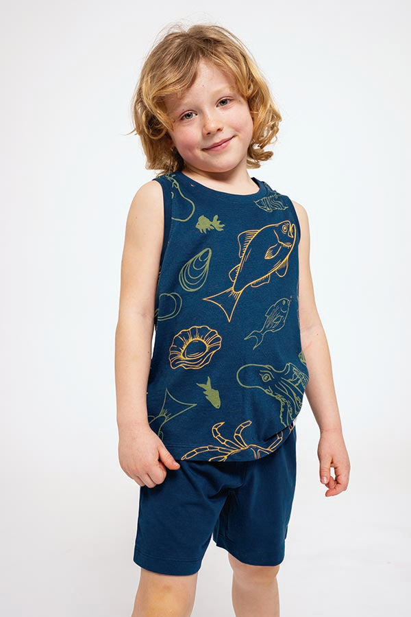 Children's pajamas with fish print cotton suspenders | MUYDEMI