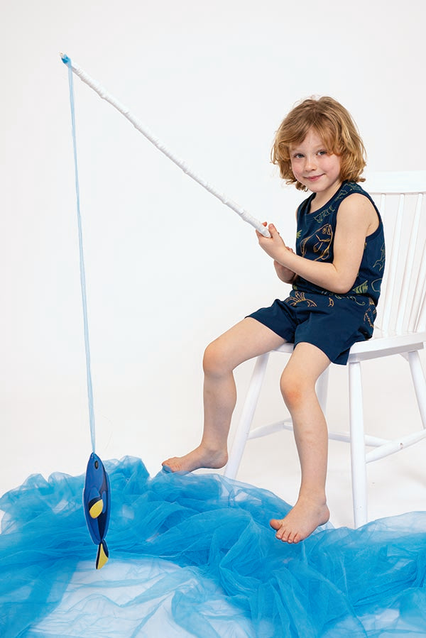Children's pajamas with fish print cotton suspenders | MUYDEMI