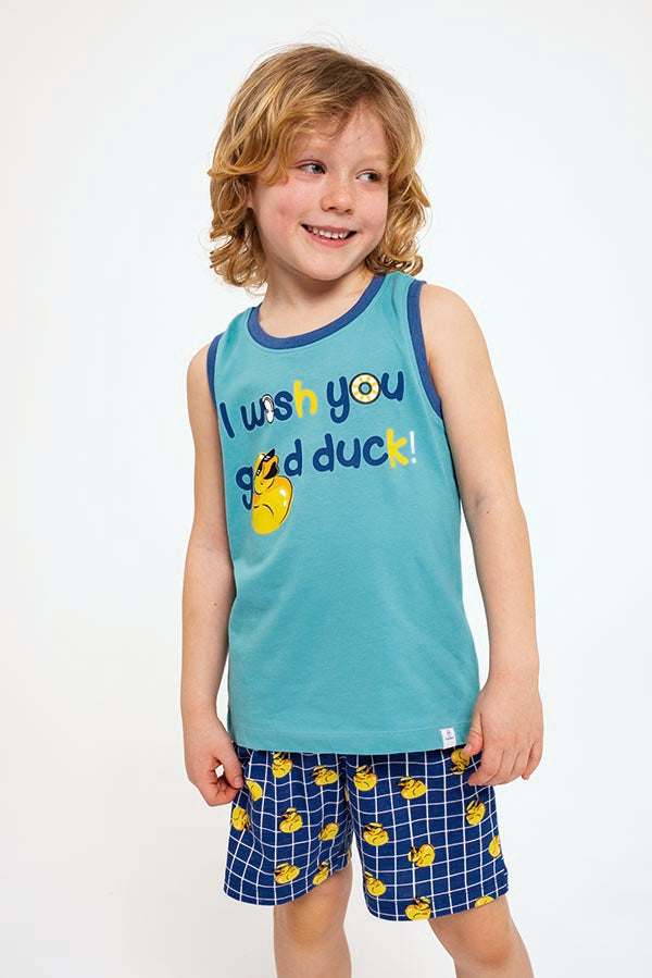Children's pajamas with blue Good Duck cotton suspenders | MUYDEMI
