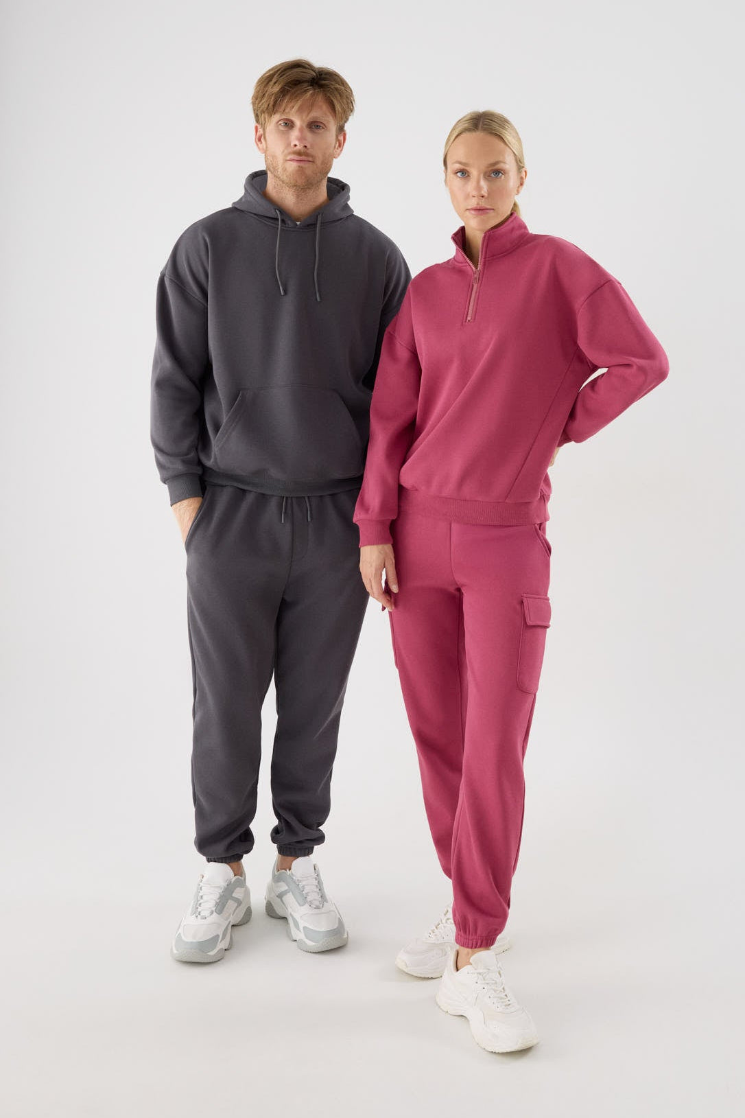 Men's charcoal fleece joggers with adjustable waist