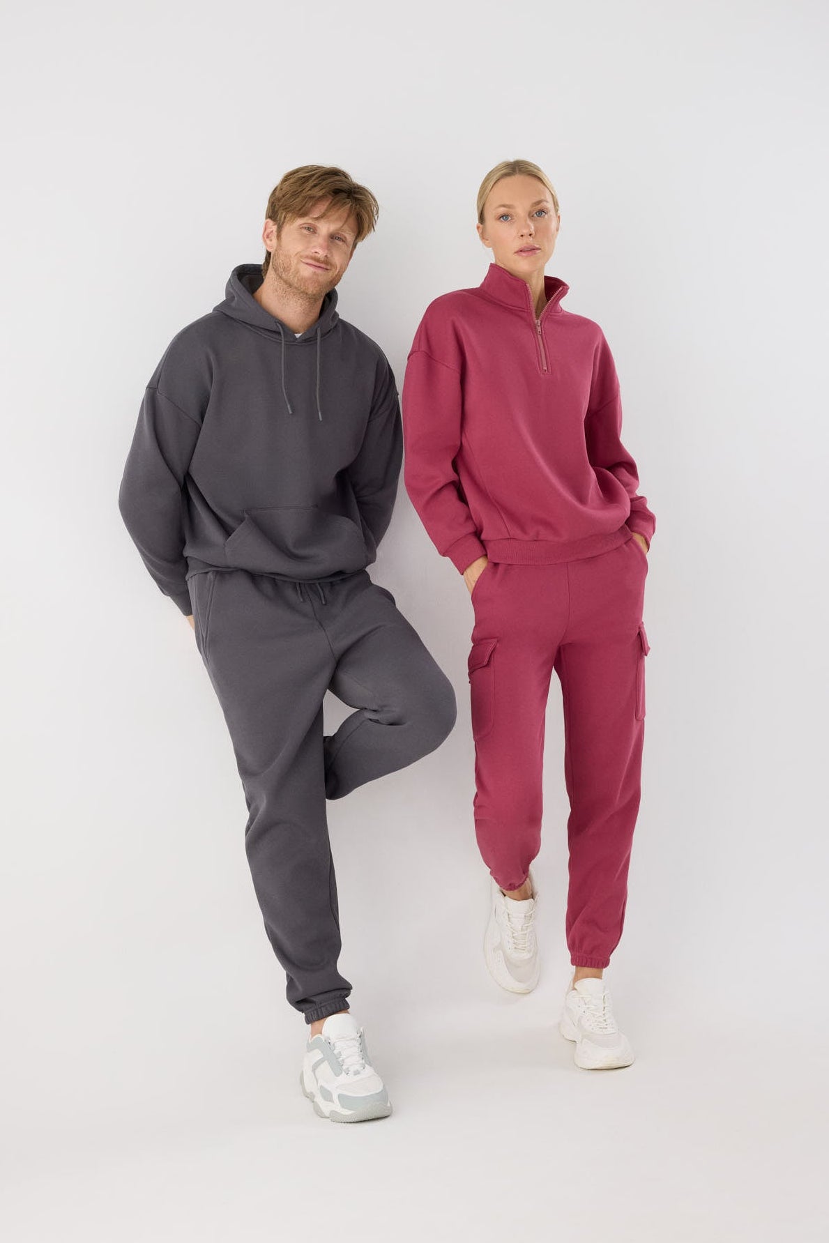 Men's charcoal fleece joggers with adjustable waist