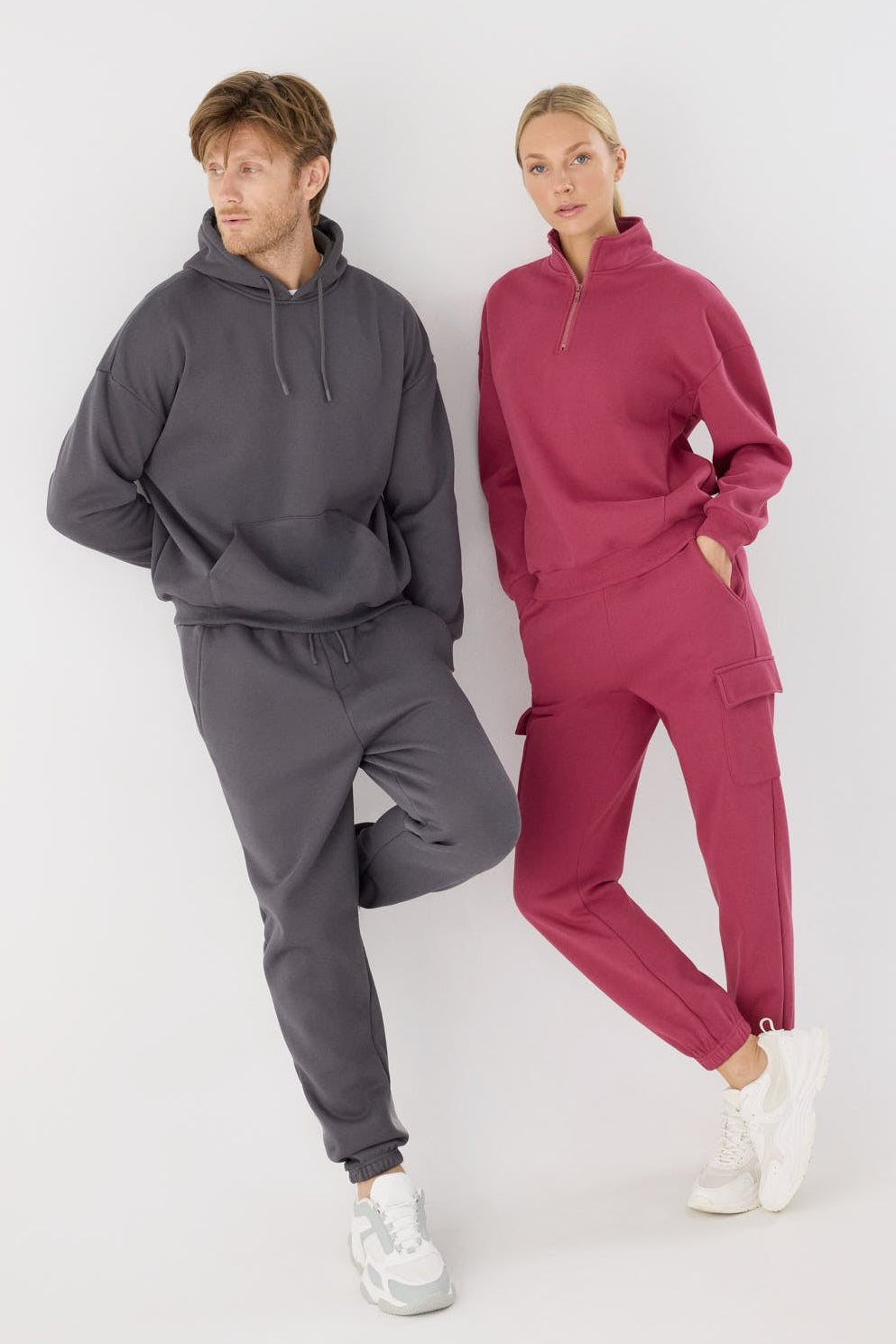 Men's charcoal fleece joggers with adjustable waist