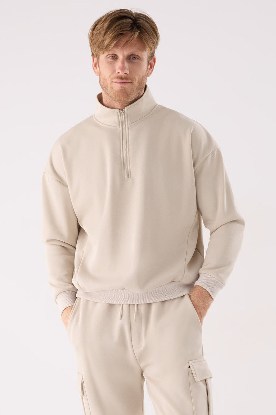 PRE-ORDER Men's beige fleece half-zip sports sweatshirt