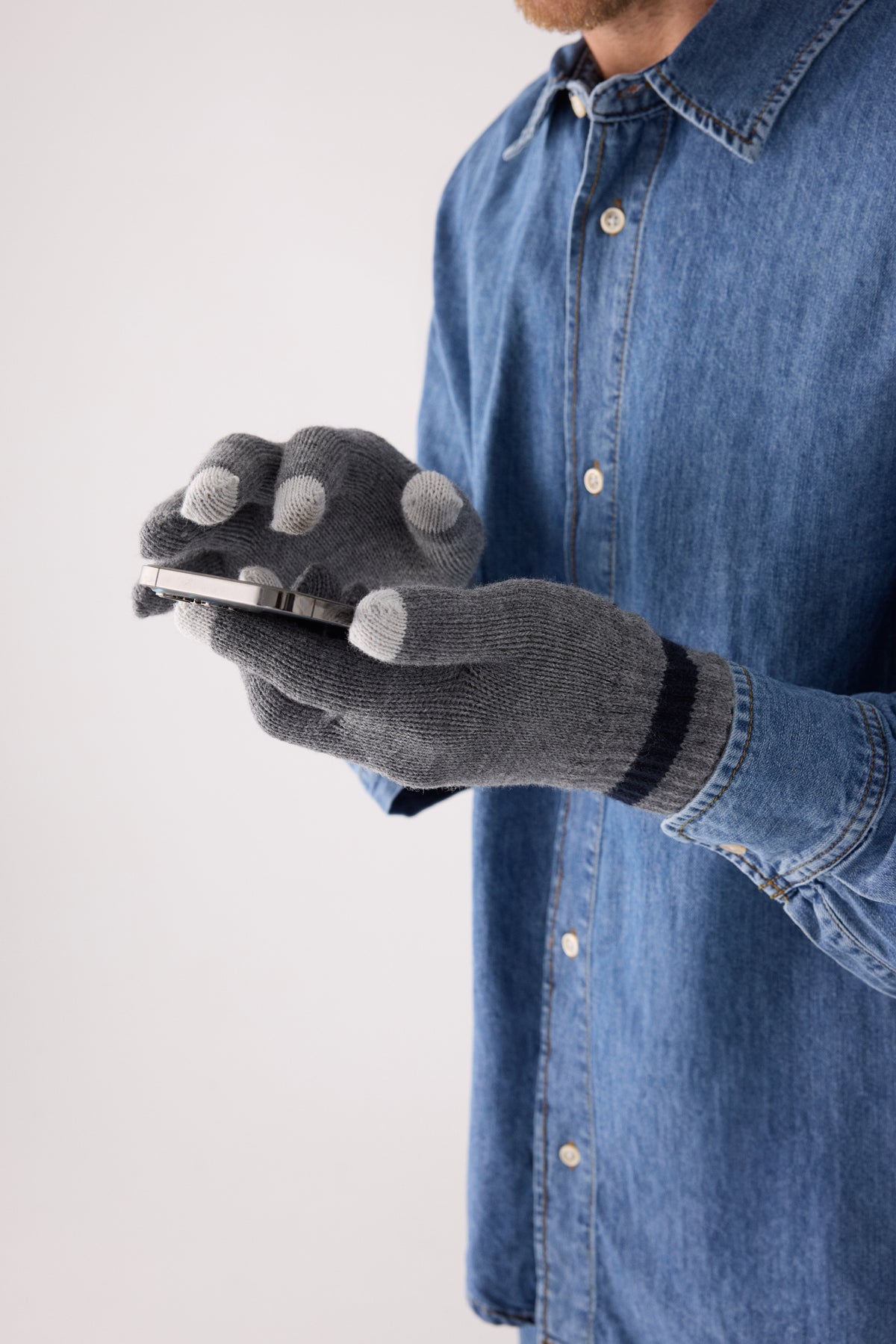 Guantes de punto para hombre táctiles gris