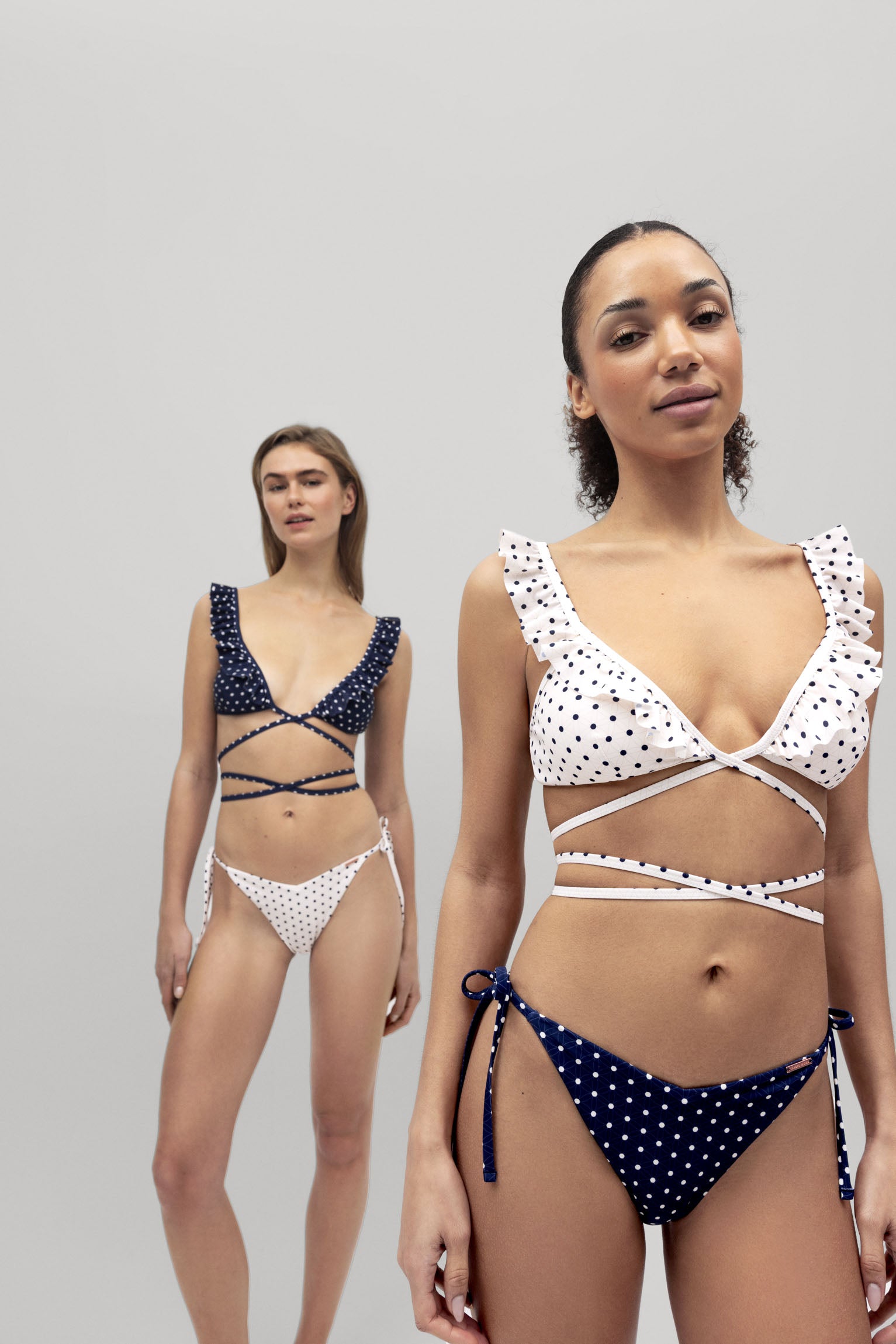 White polka dot triangle bikini top