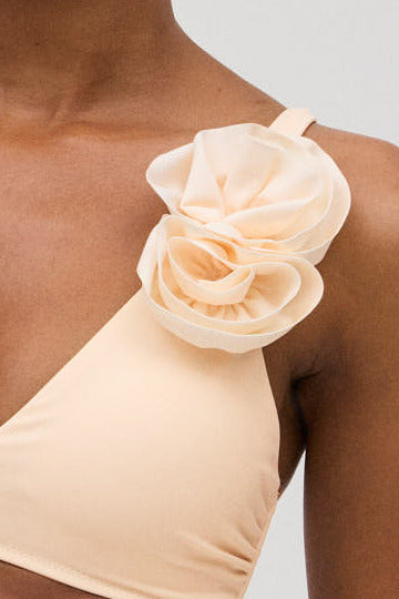 Flower detail triangle bikini set with ivory V-waist midi panties