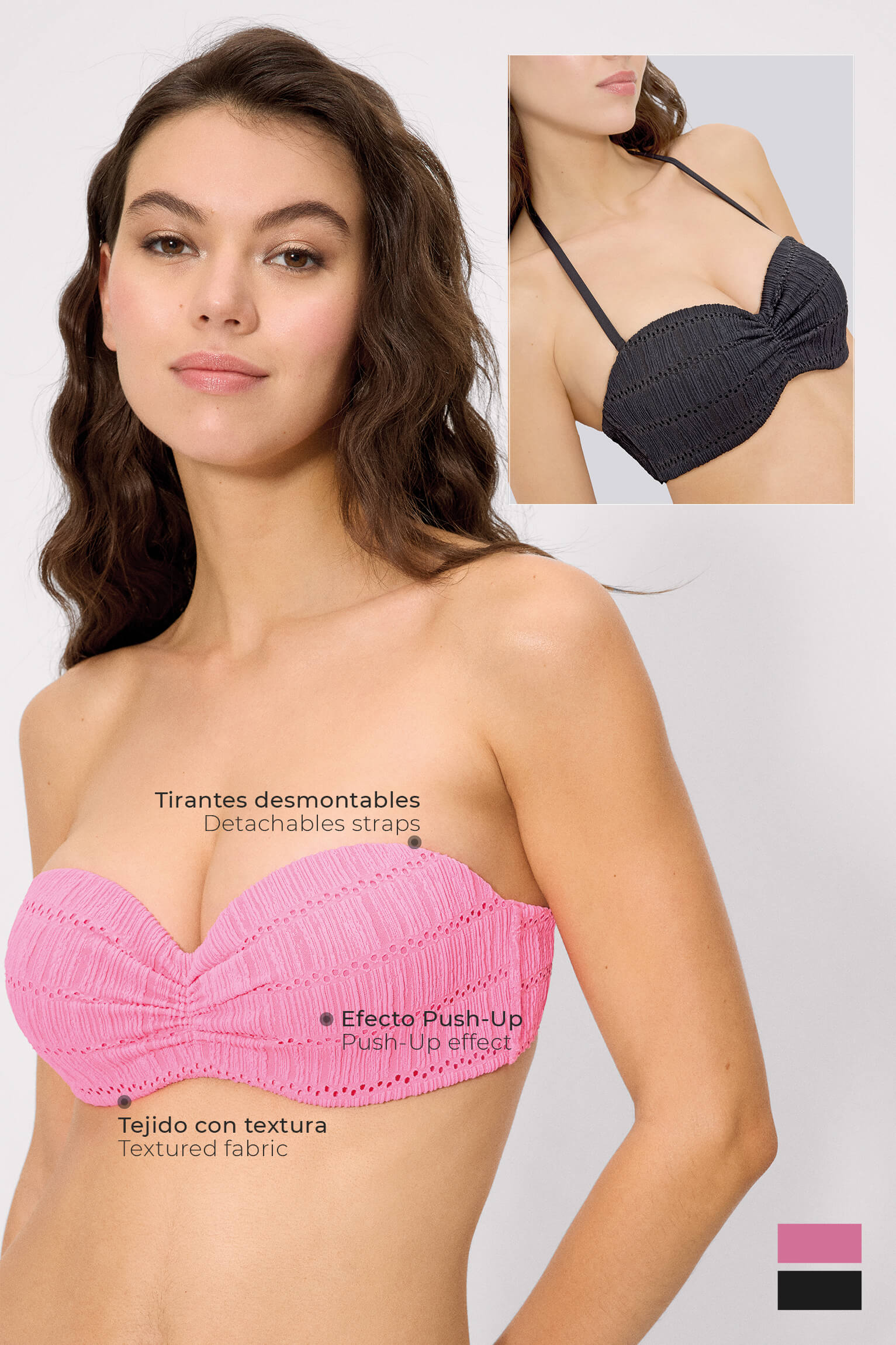black textured push-up bikini top, cup C
