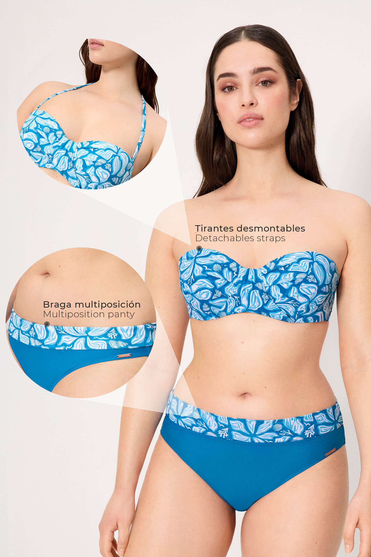 Blue floral bandeau bikini set, cup C