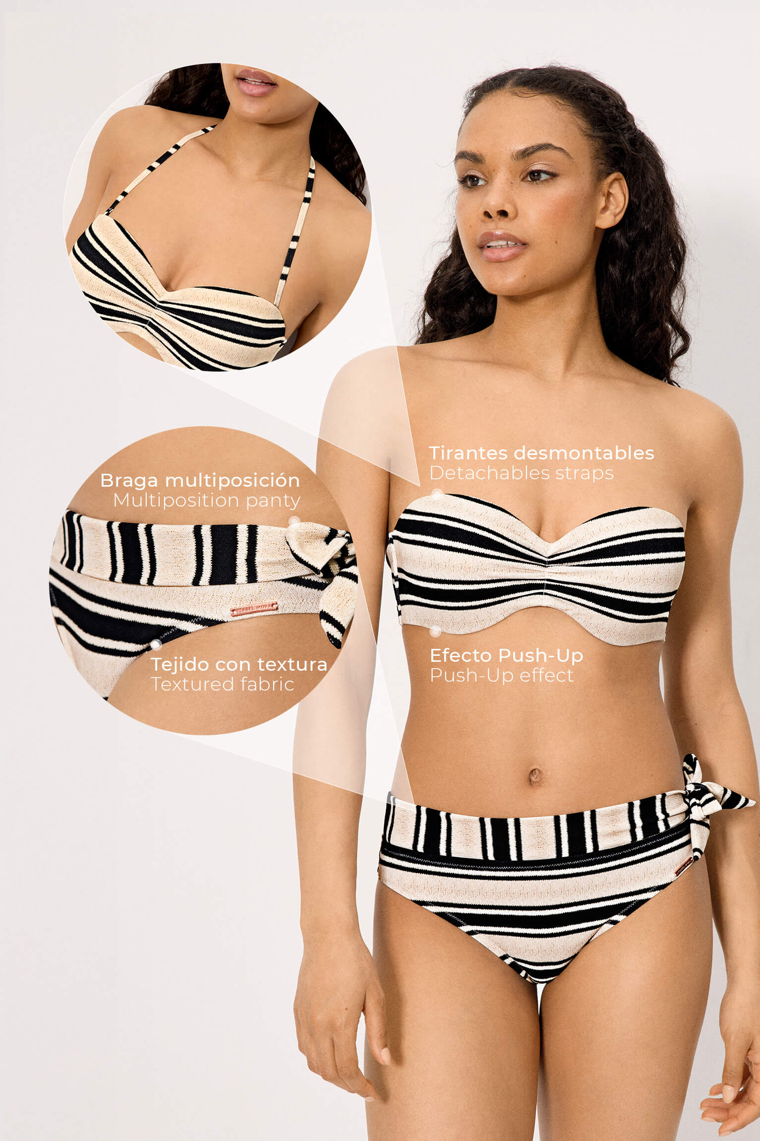 Conjunto de bikini bandeau push-up efecto punto copa C - Ysabel Mora