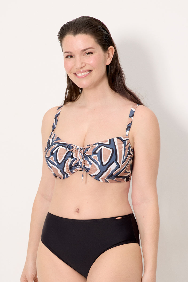 Printed slimming bikini top for cups D and E