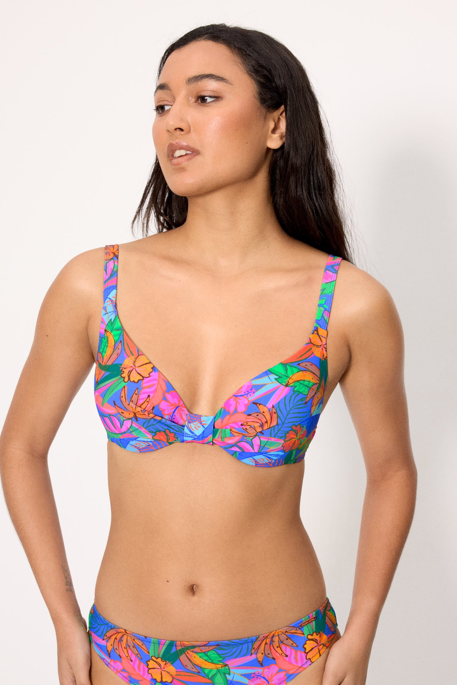 Tropical print bikini top, cup B