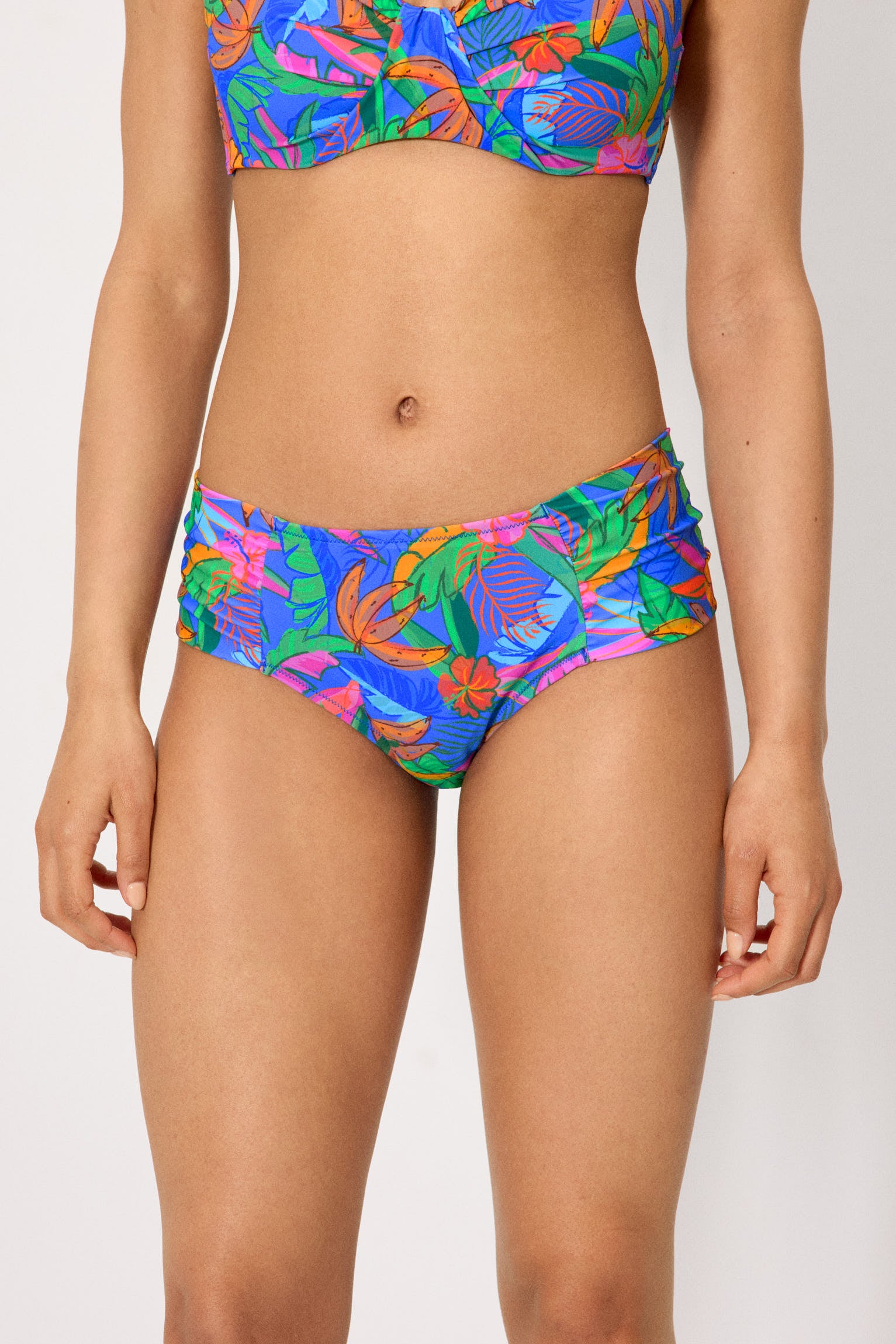 Tropical print midi shaping bikini briefs