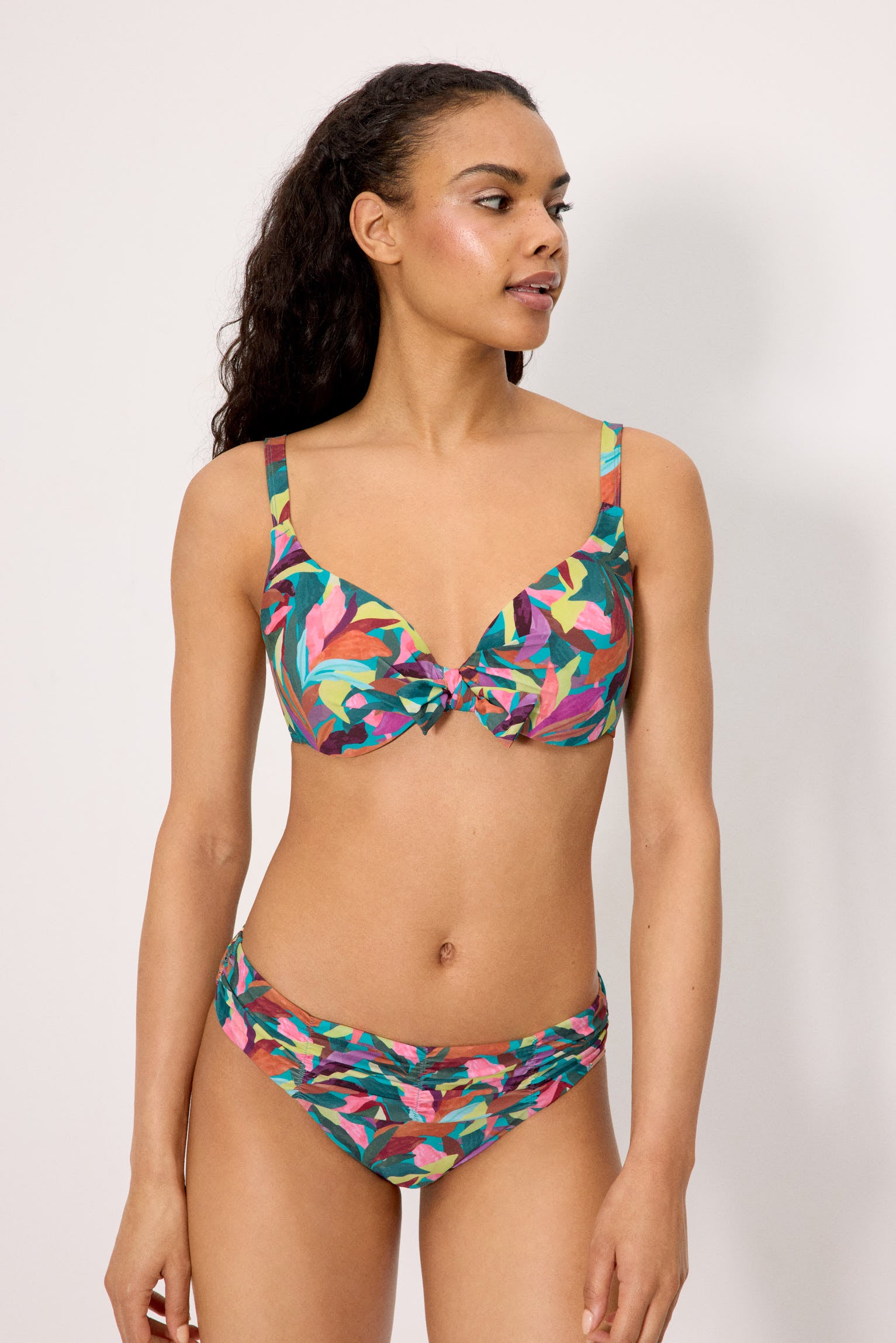 Leaf print underwire bikini top, cup C
