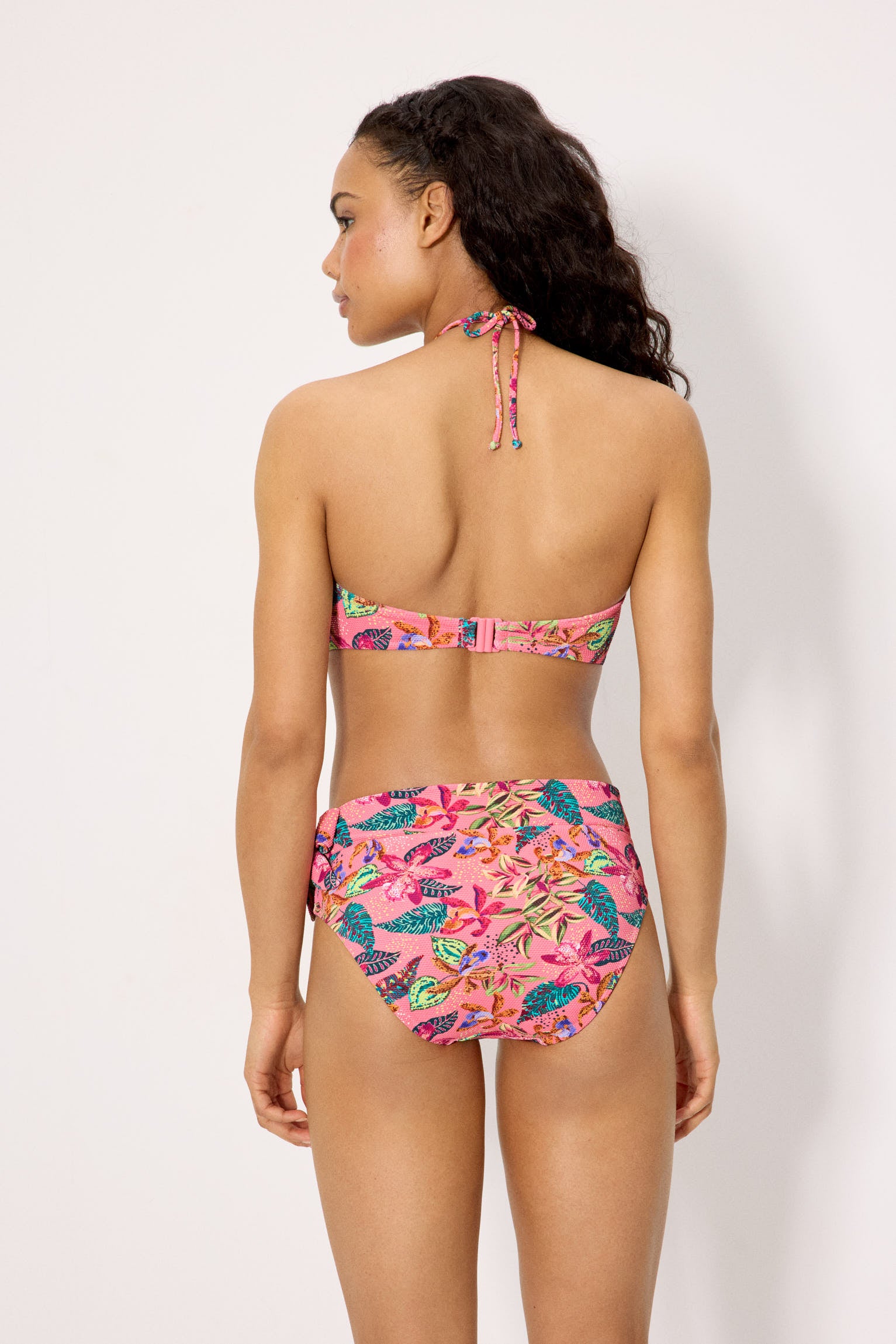 Conjunto de bikini top reductor y braga multiposición piqué estampado tropical copa C - Ysabel Mora