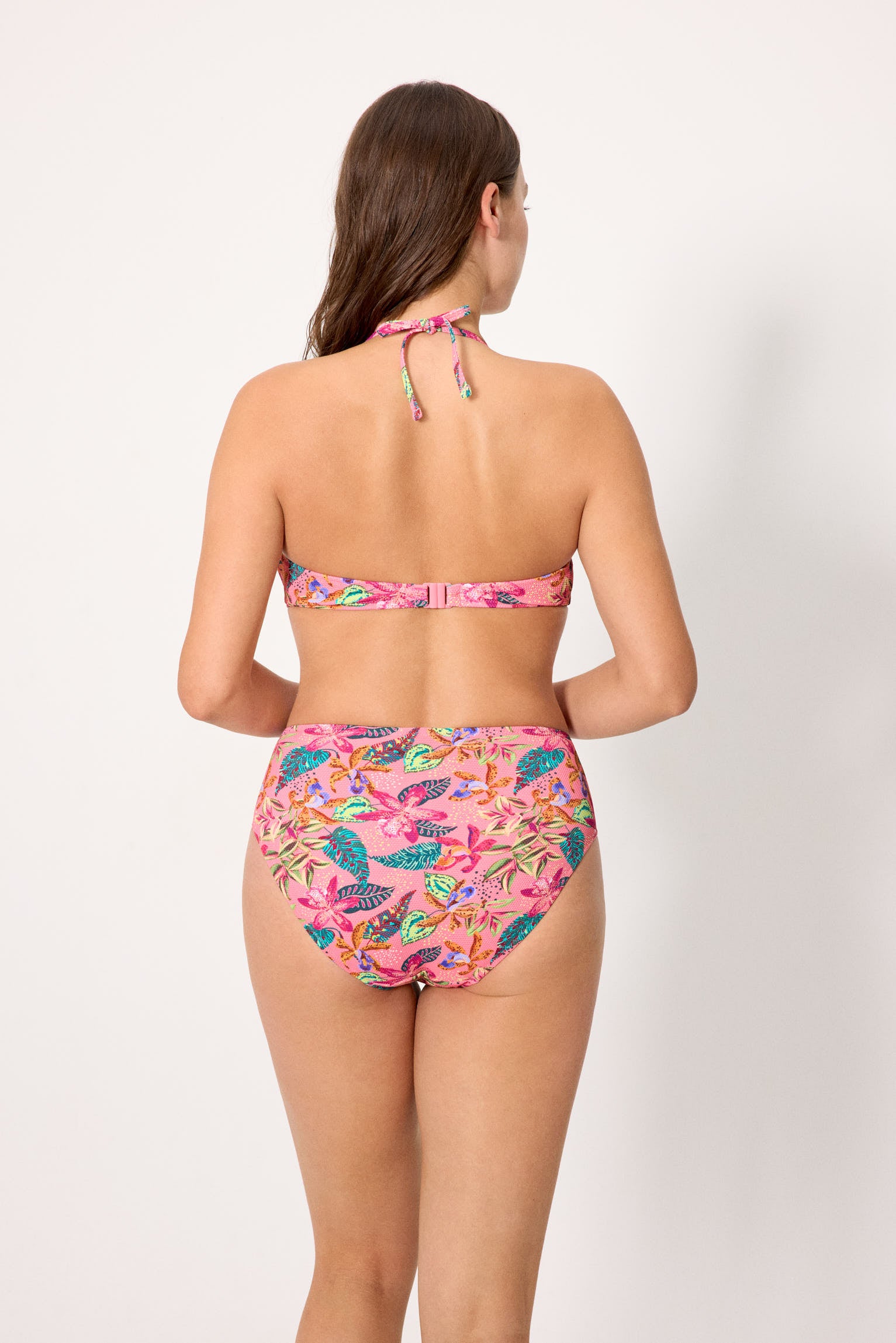 Minimizer bikini set with high-waisted tropical print piqué briefs, cup D