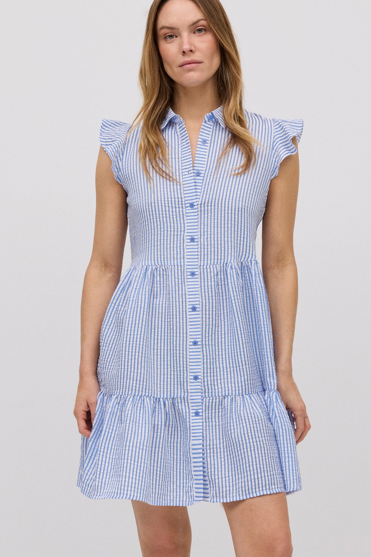 Short flared striped print dress