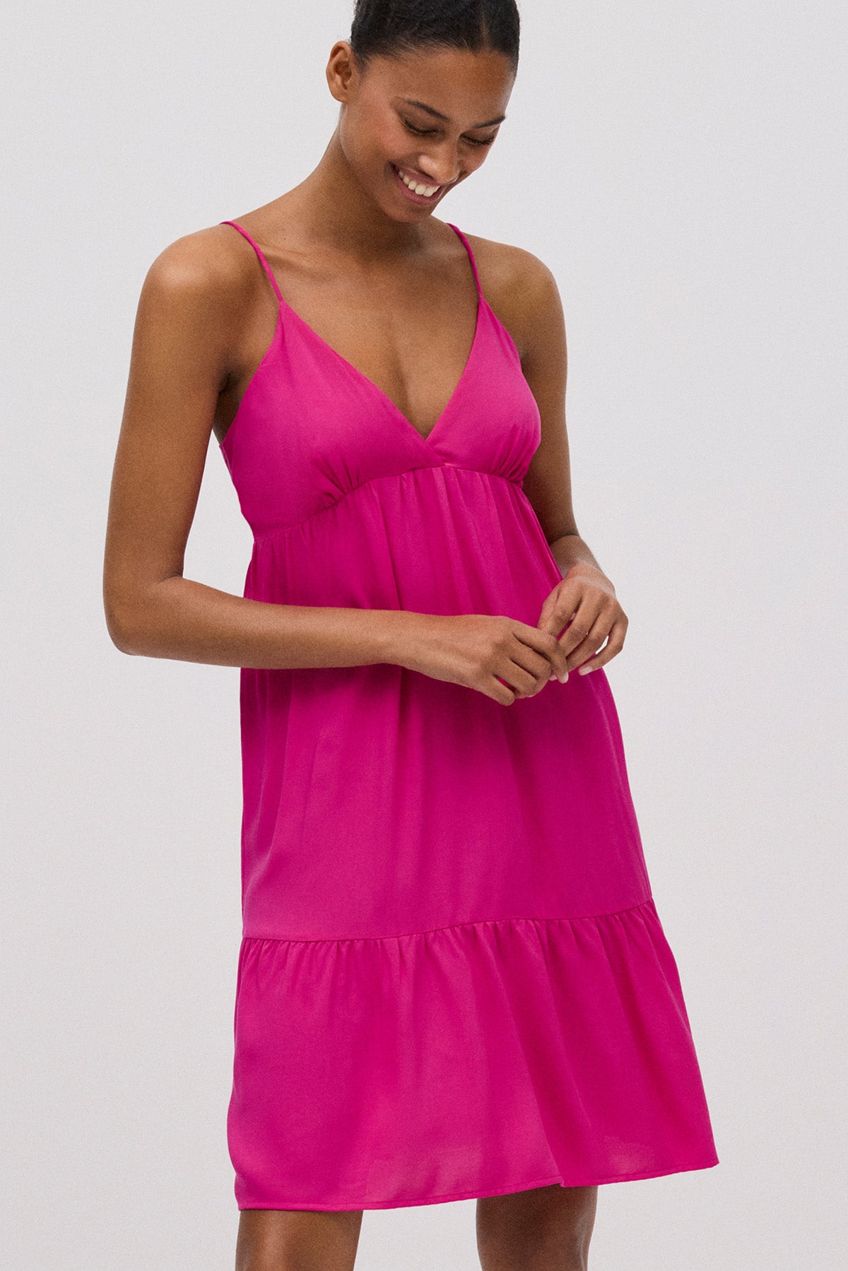 Fuchsia flared midi dress