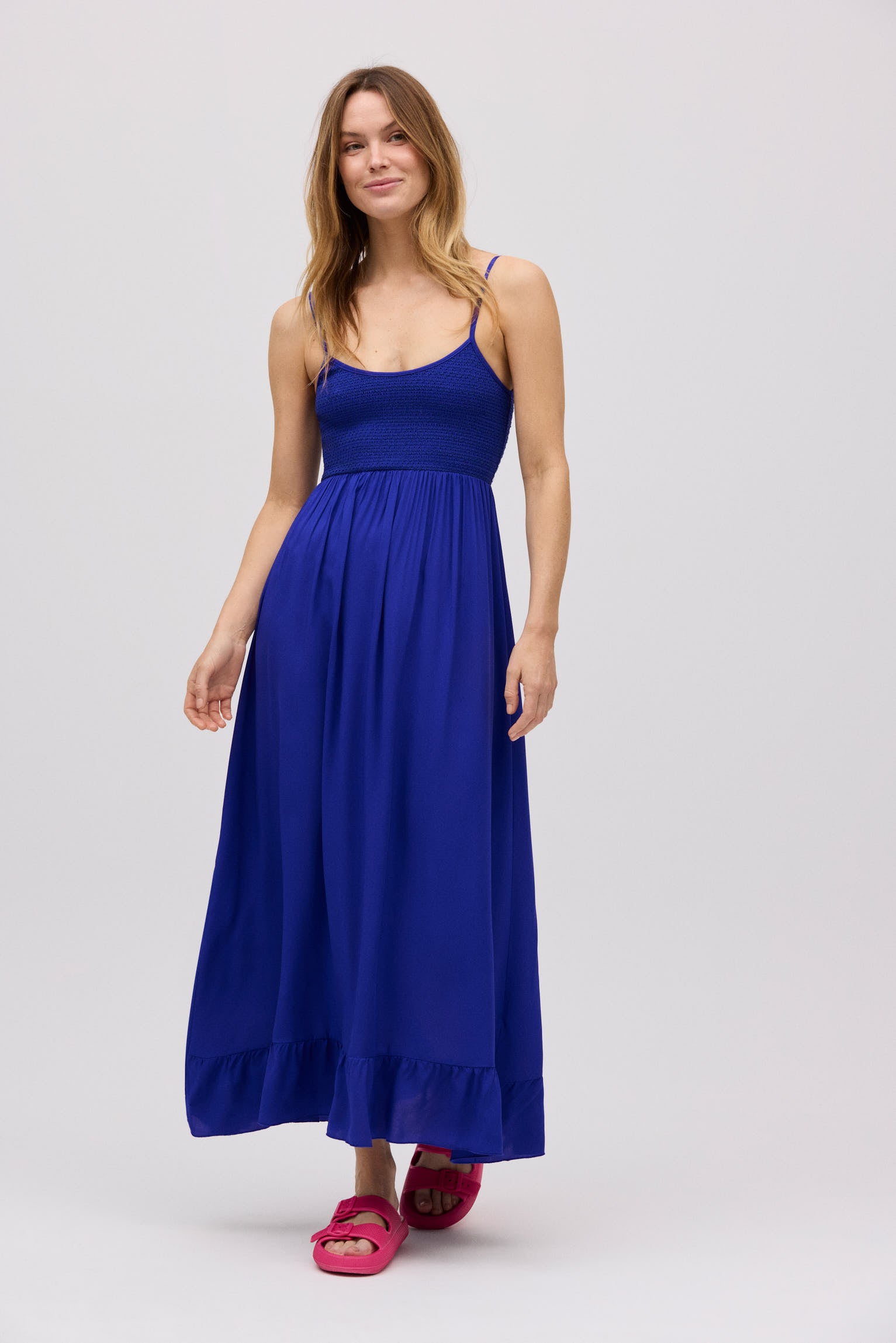 Long navy honeycomb dress