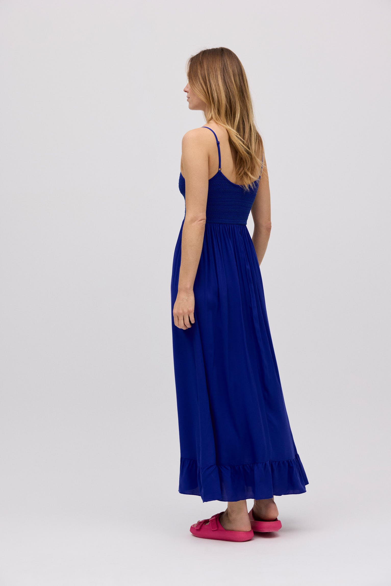 Long navy honeycomb dress