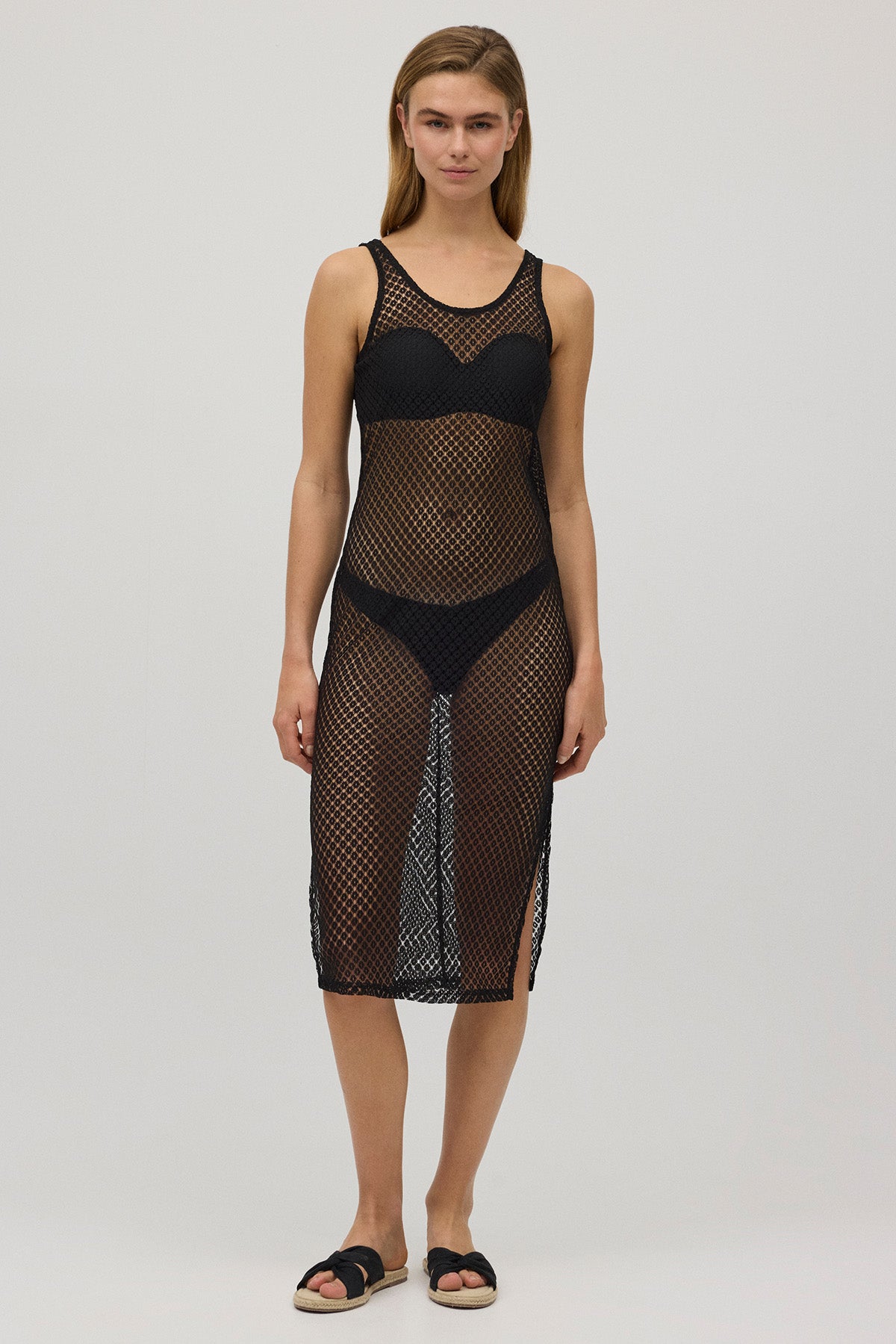 Openwork black strap dress