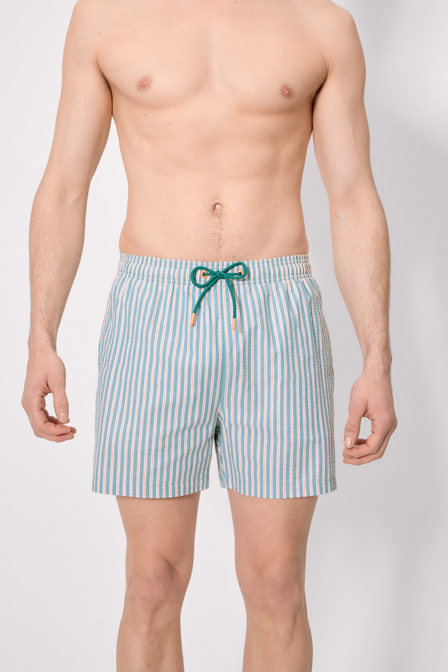 Bañador medio estampado rayas verdes y naranjas - Ysabel Mora