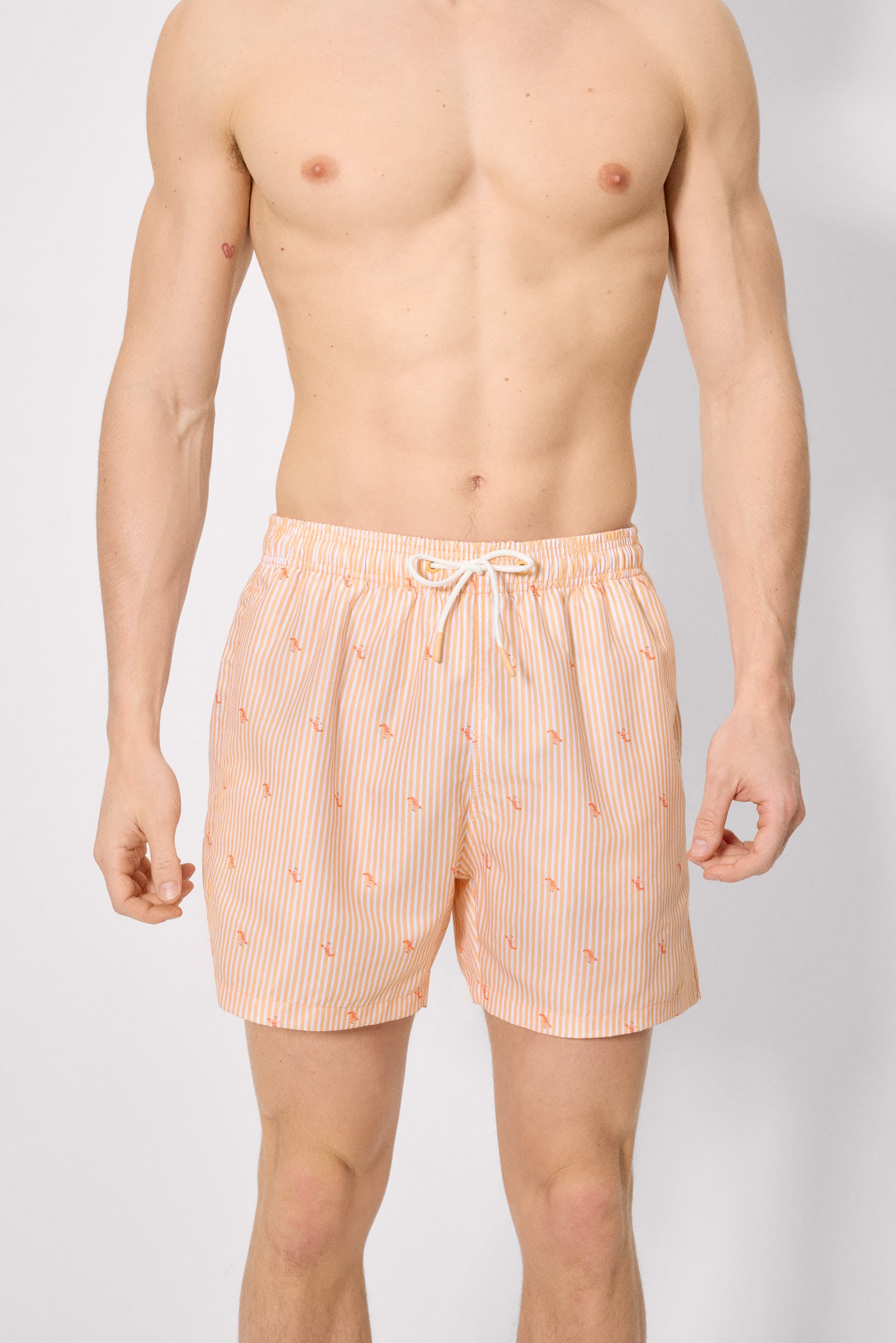 Orange striped and mini lobster print half swimsuit