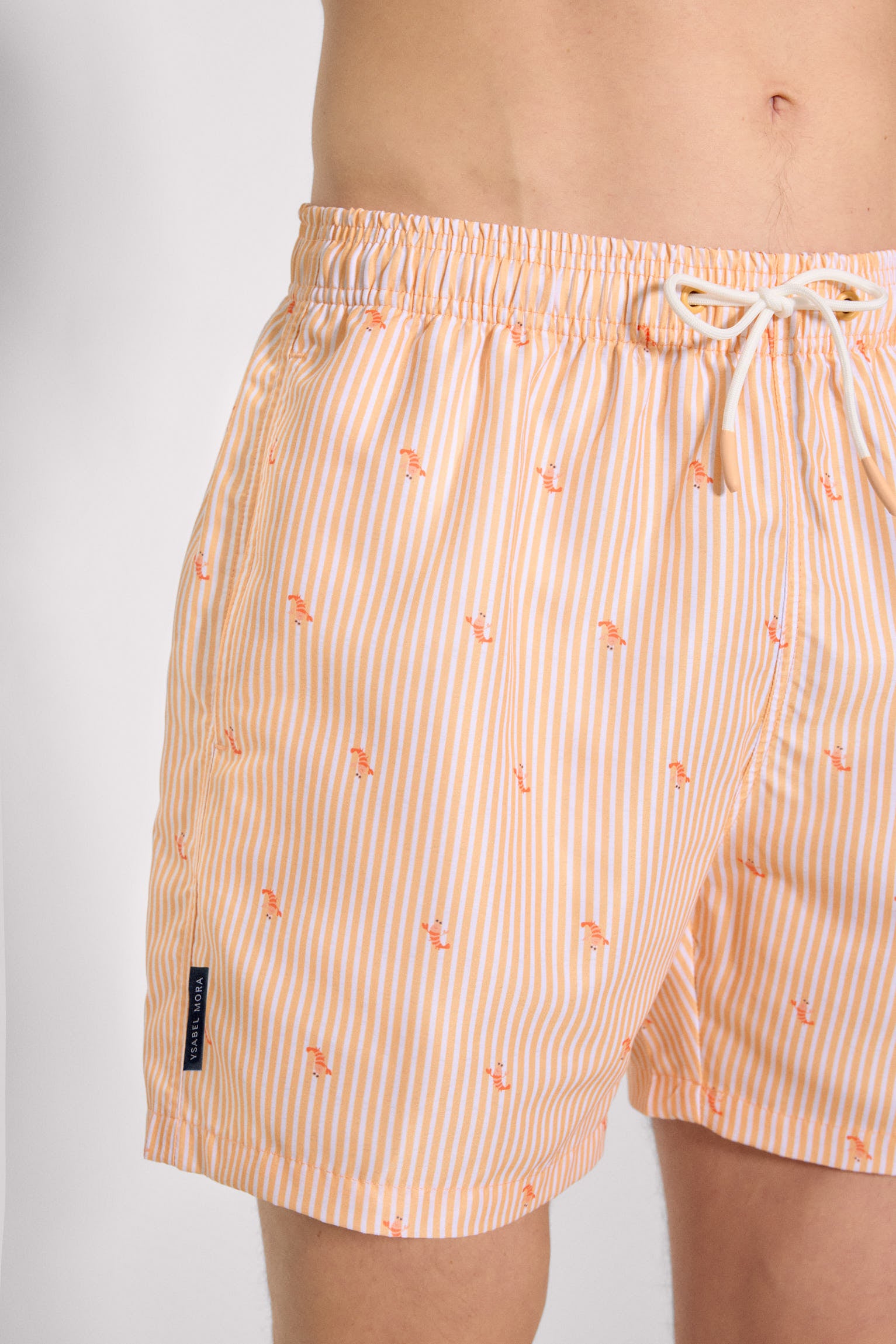 Bañador medio estampado rayas y mini langostas naranja - Ysabel Mora