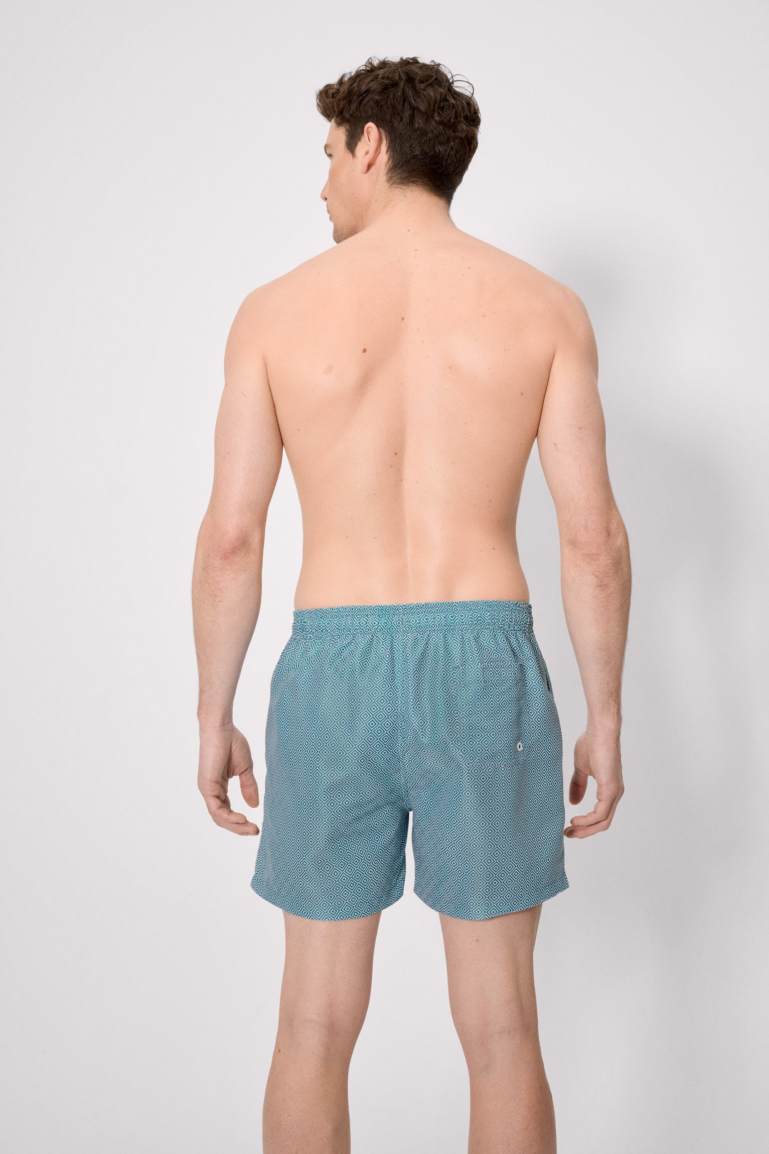 Blue ethnic print mid-length swimsuit