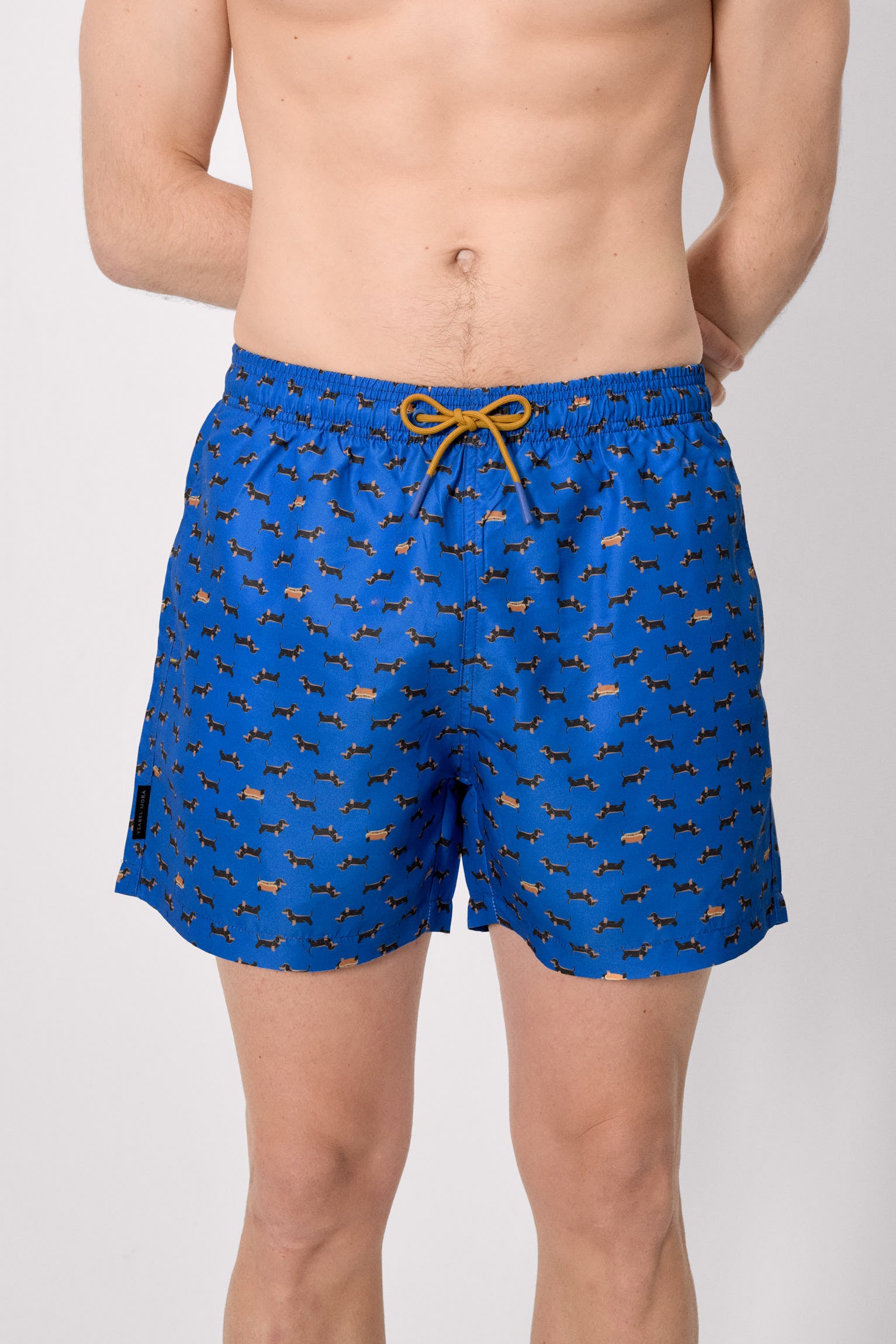 Bañador medio estampado perros salchichas azul - Ysabel Mora