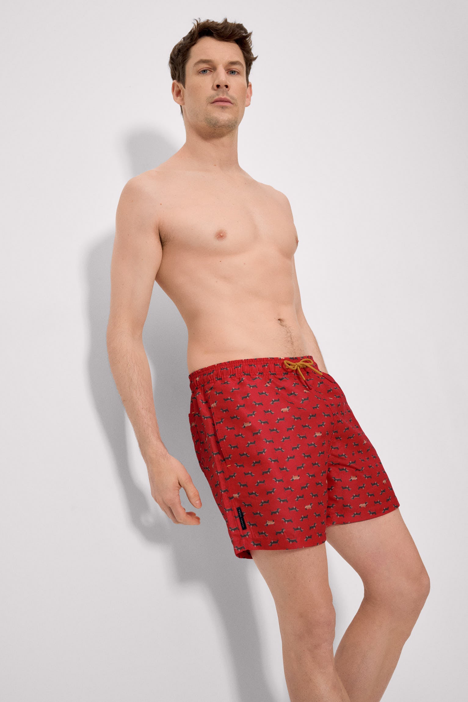 Red dachshund print half swimsuit