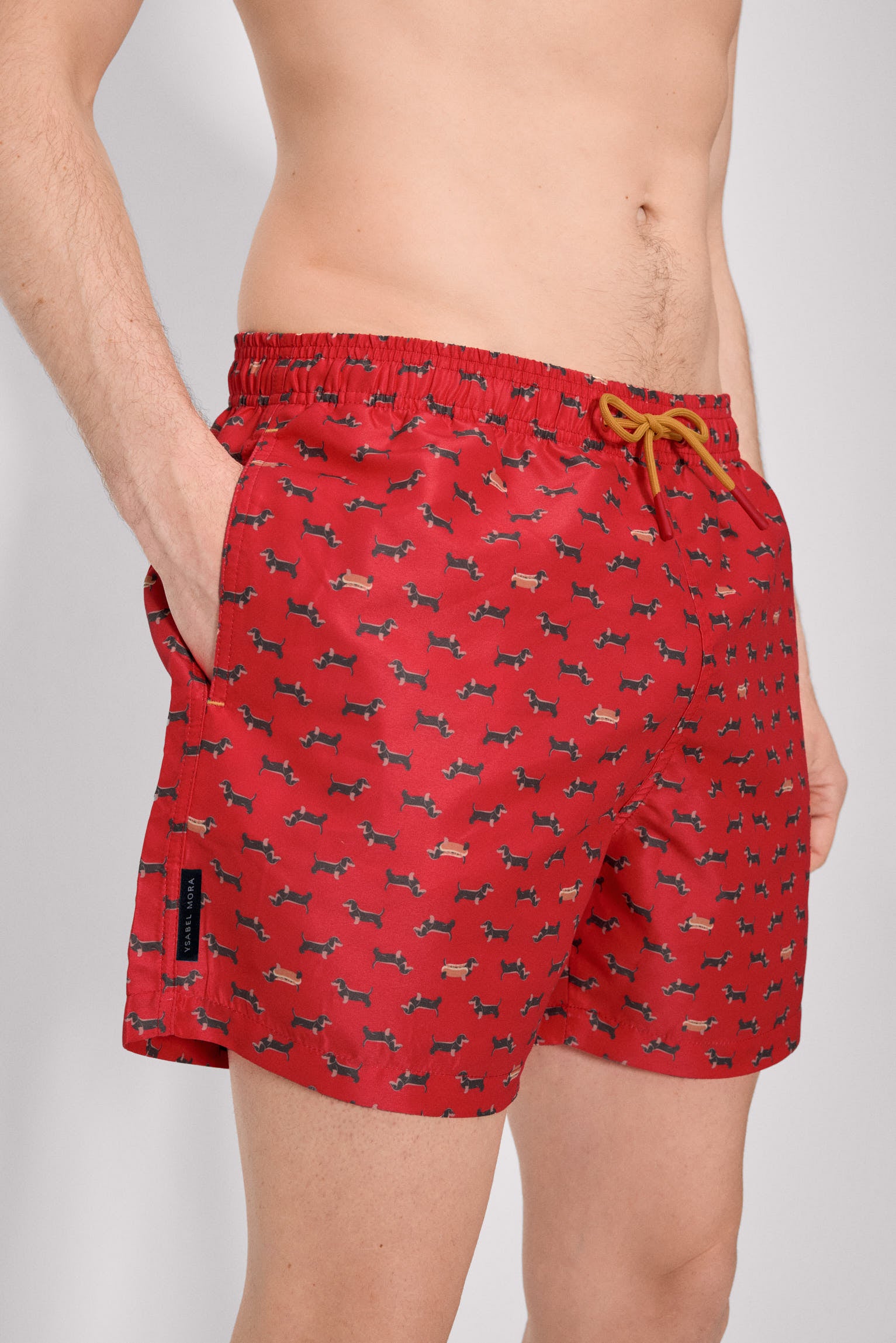 Red dachshund print half swimsuit