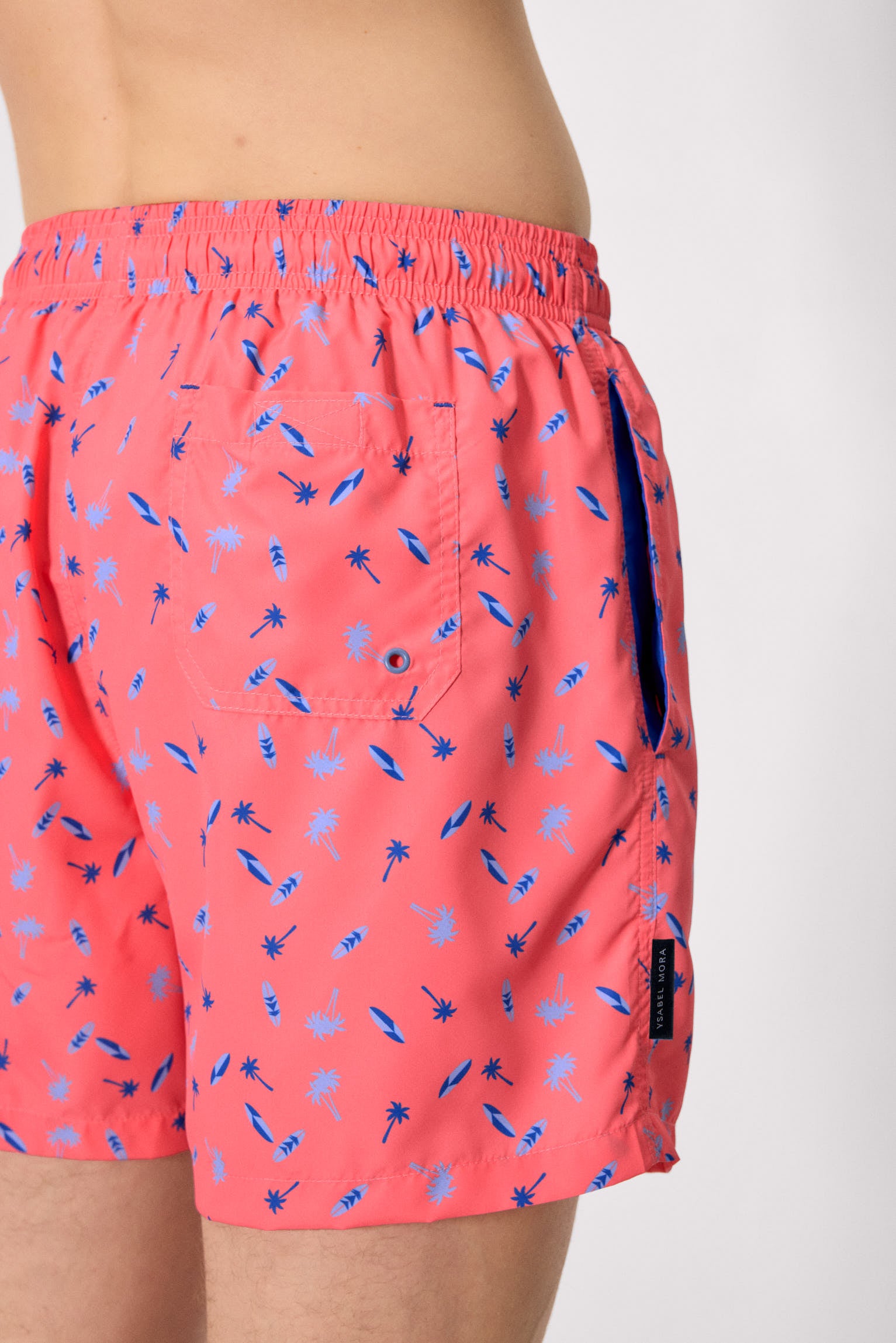 Half swimsuit with palm tree and surfboard print