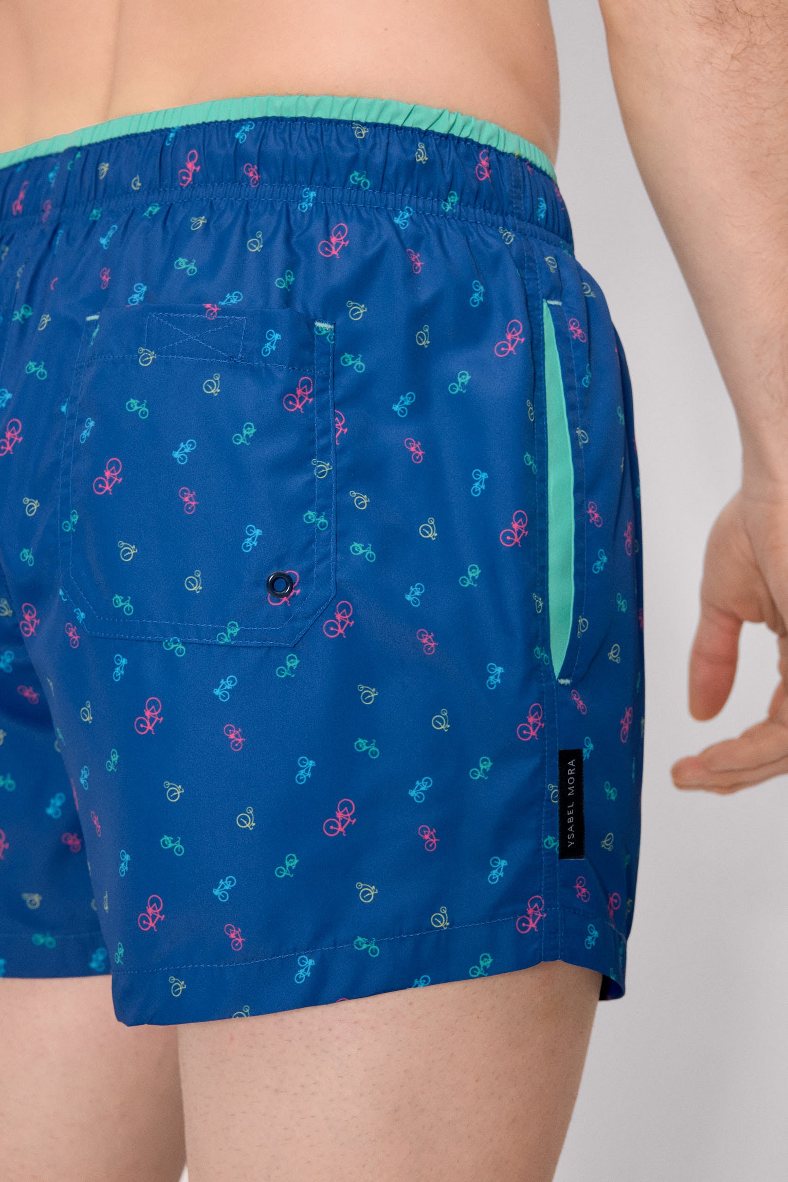 Blue bicycle print swim trunks