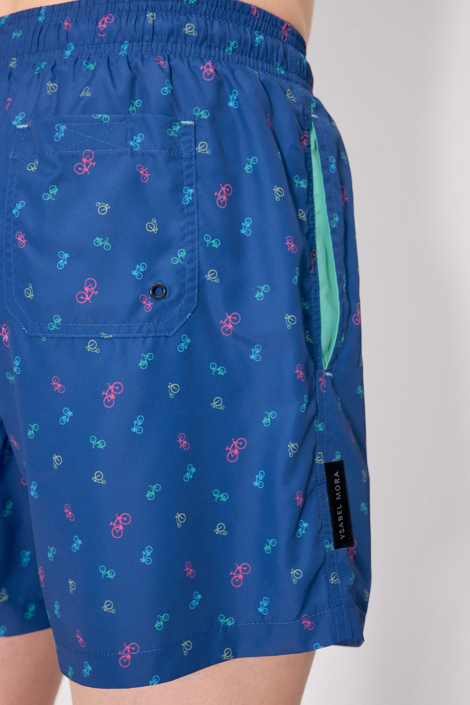 Blue bicycle print half swimsuit