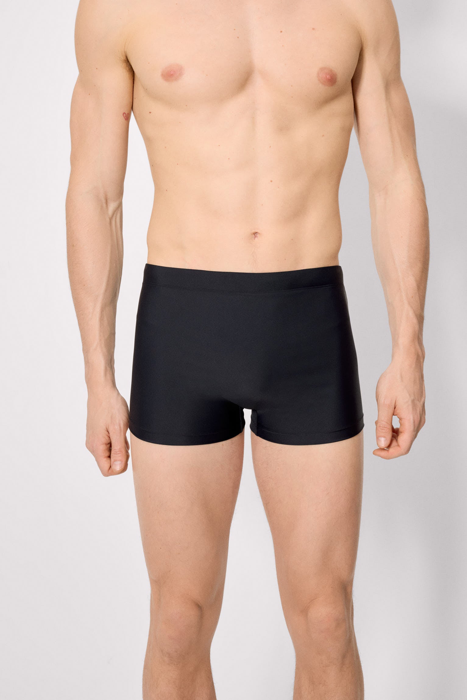 Basic black boxer swim trunks