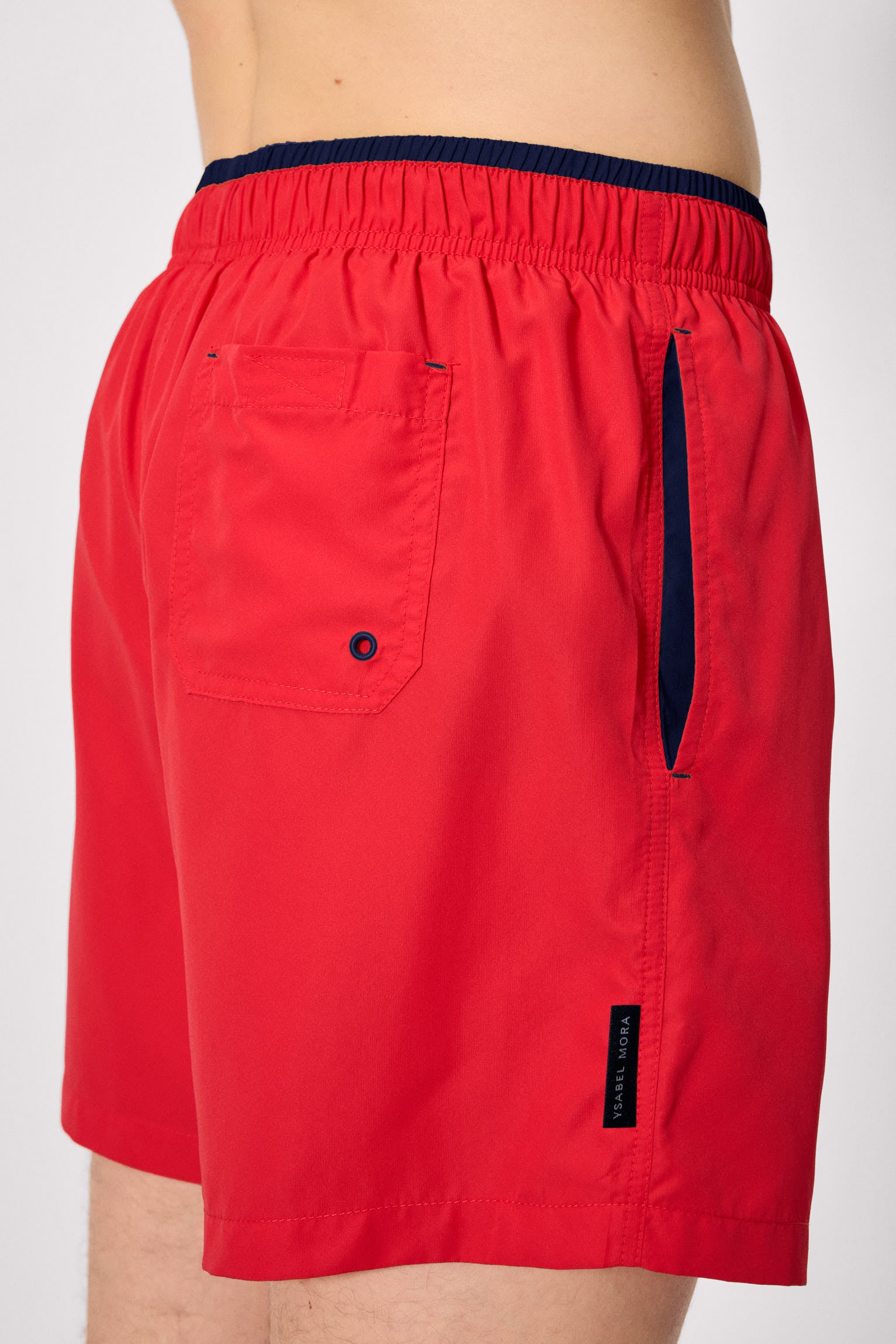 Half swimsuit with red waist detail