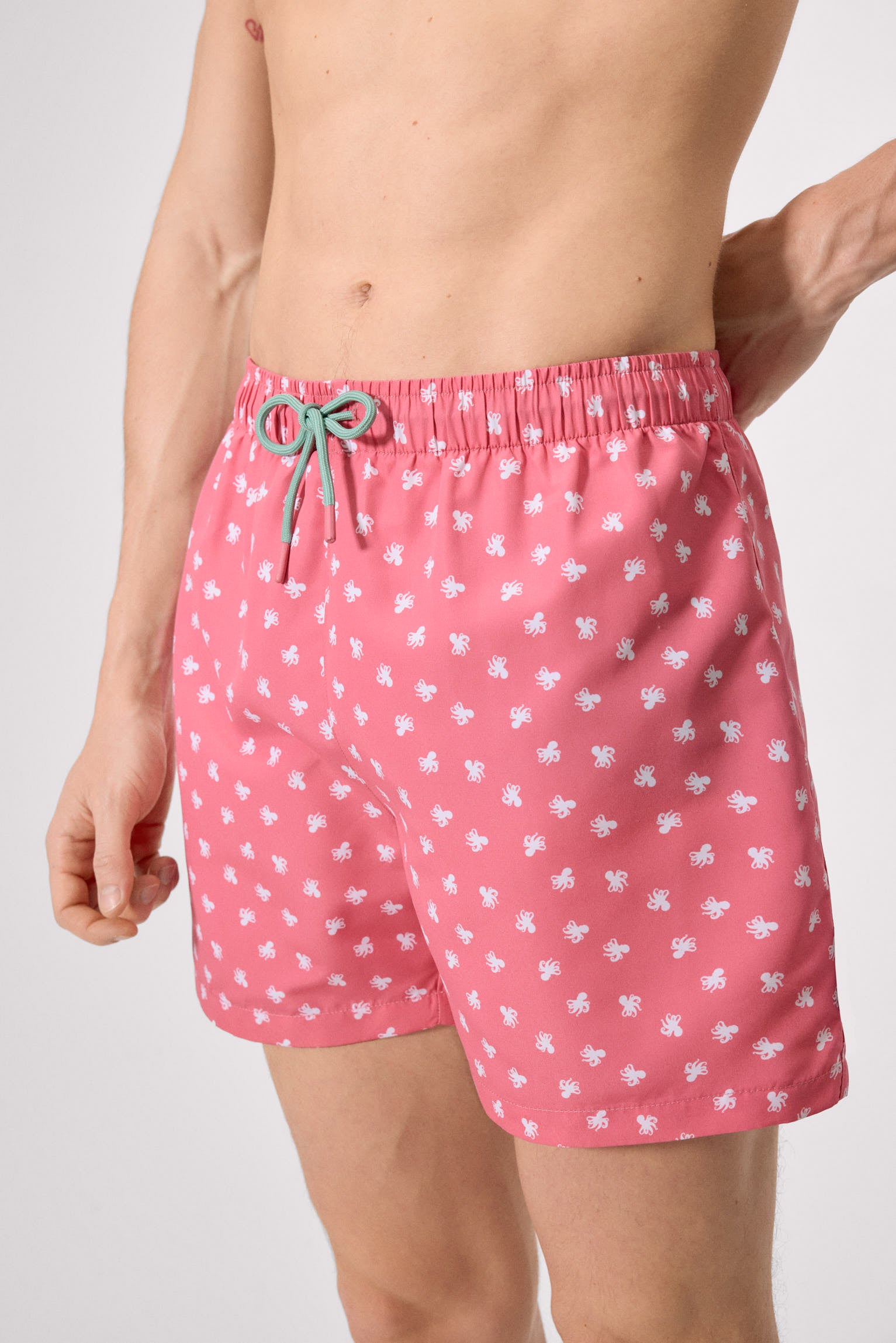 Pink octopus print half swimsuit