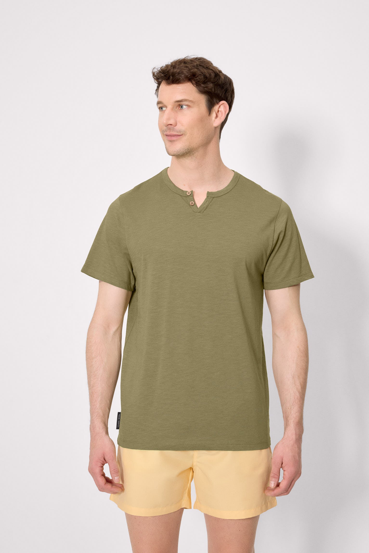 basic short-sleeved t-shirt with henley collar in green