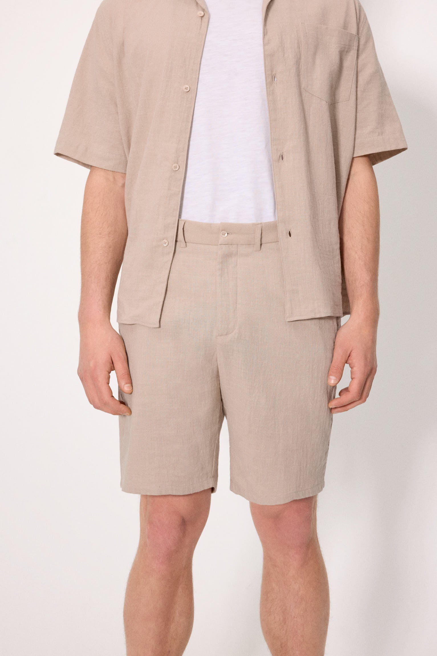 Pantalón corto efecto lino topo - Ysabel Mora