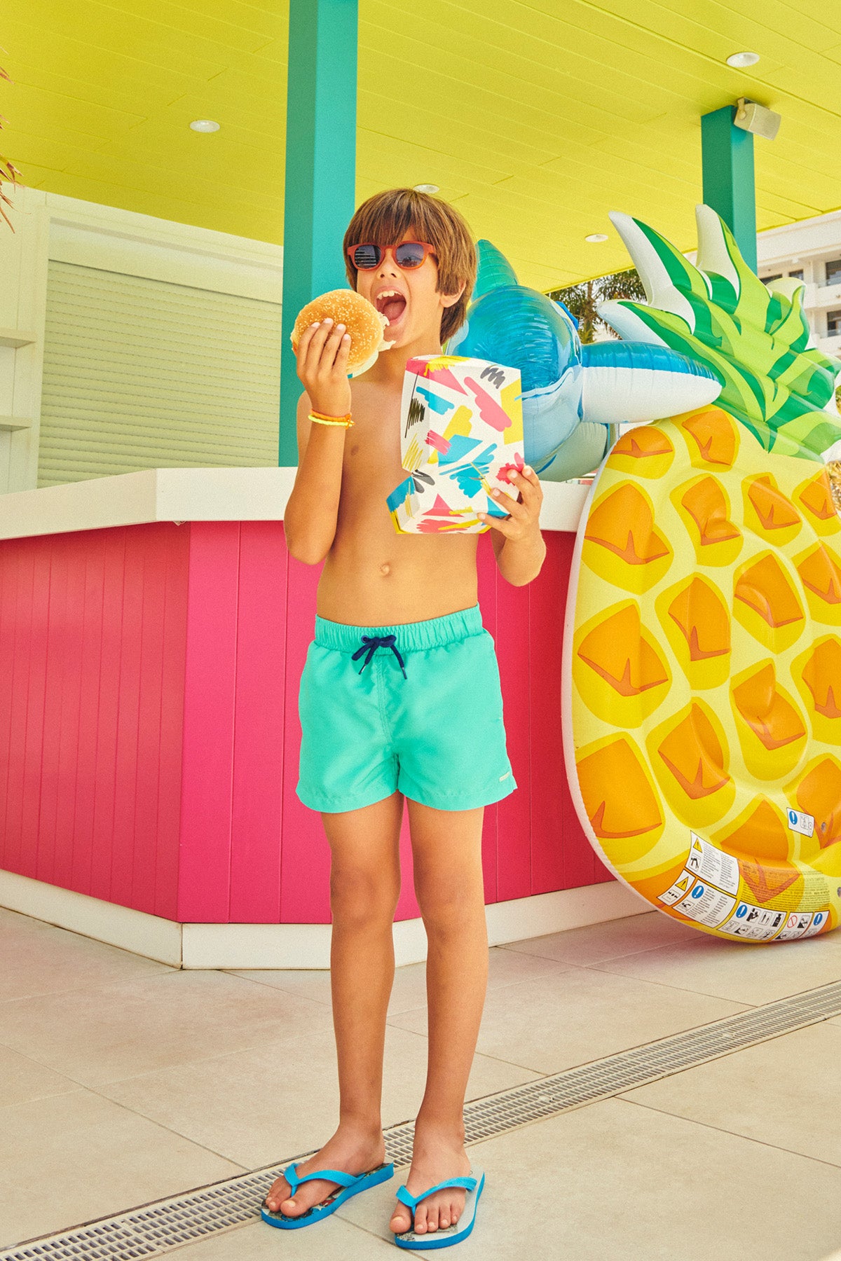 Short plain green boy's swimsuit