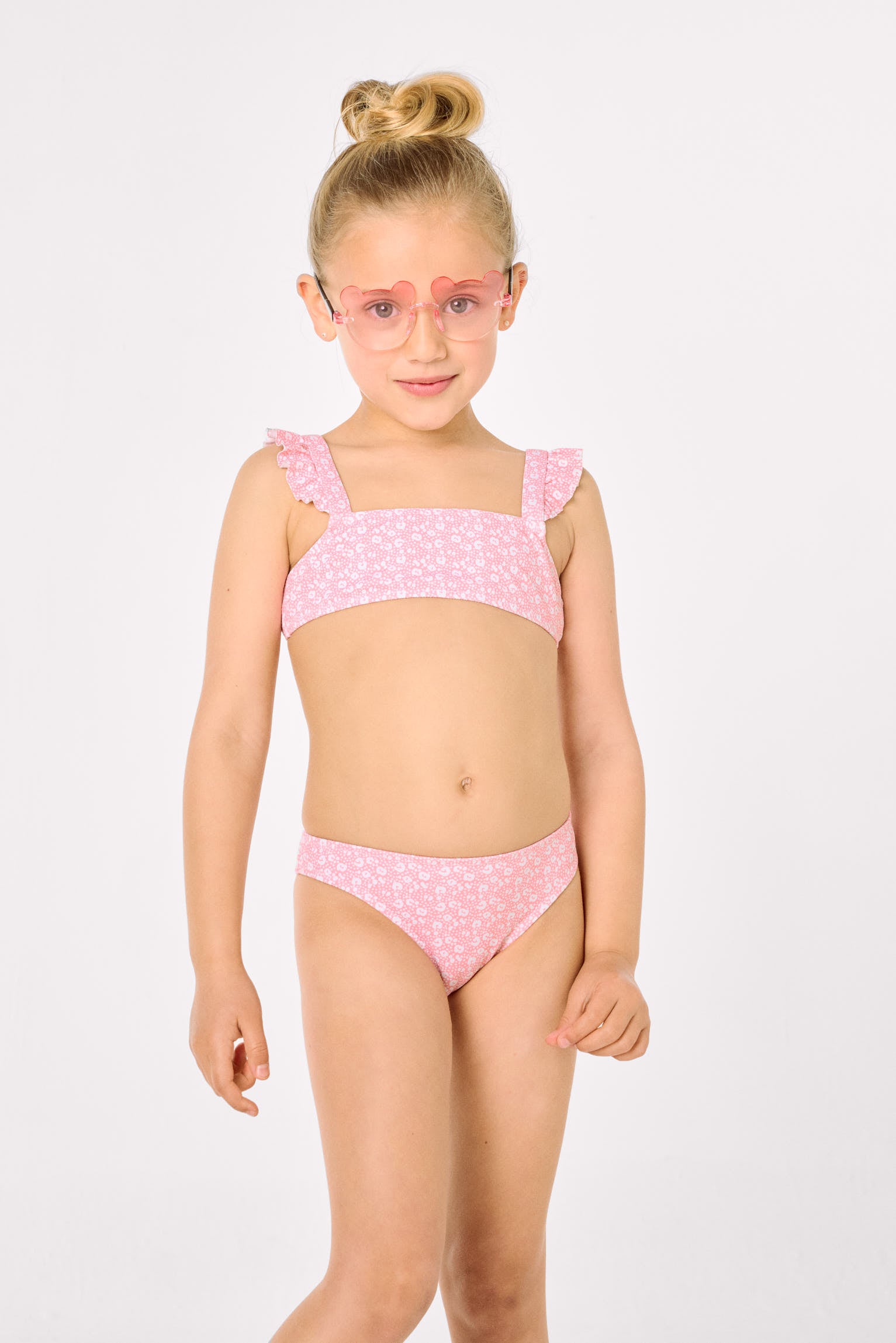 Girls' bikini with ruffle details, pink leopard print
