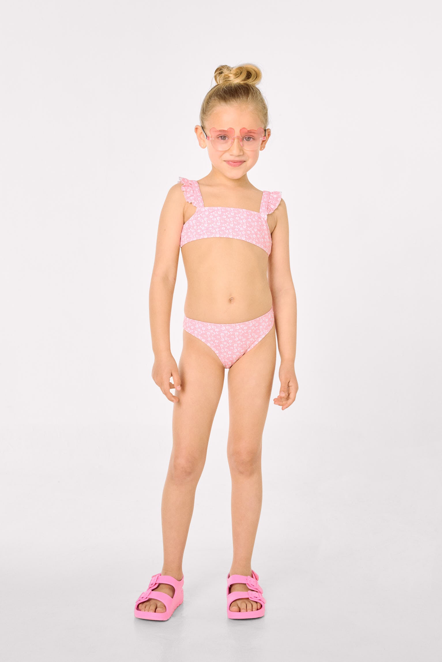 Girls' bikini with ruffle details, pink leopard print