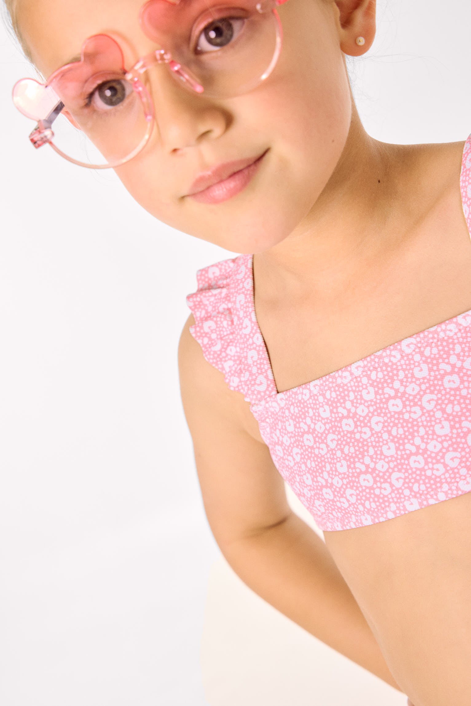 Girls' bikini with ruffle details, pink leopard print